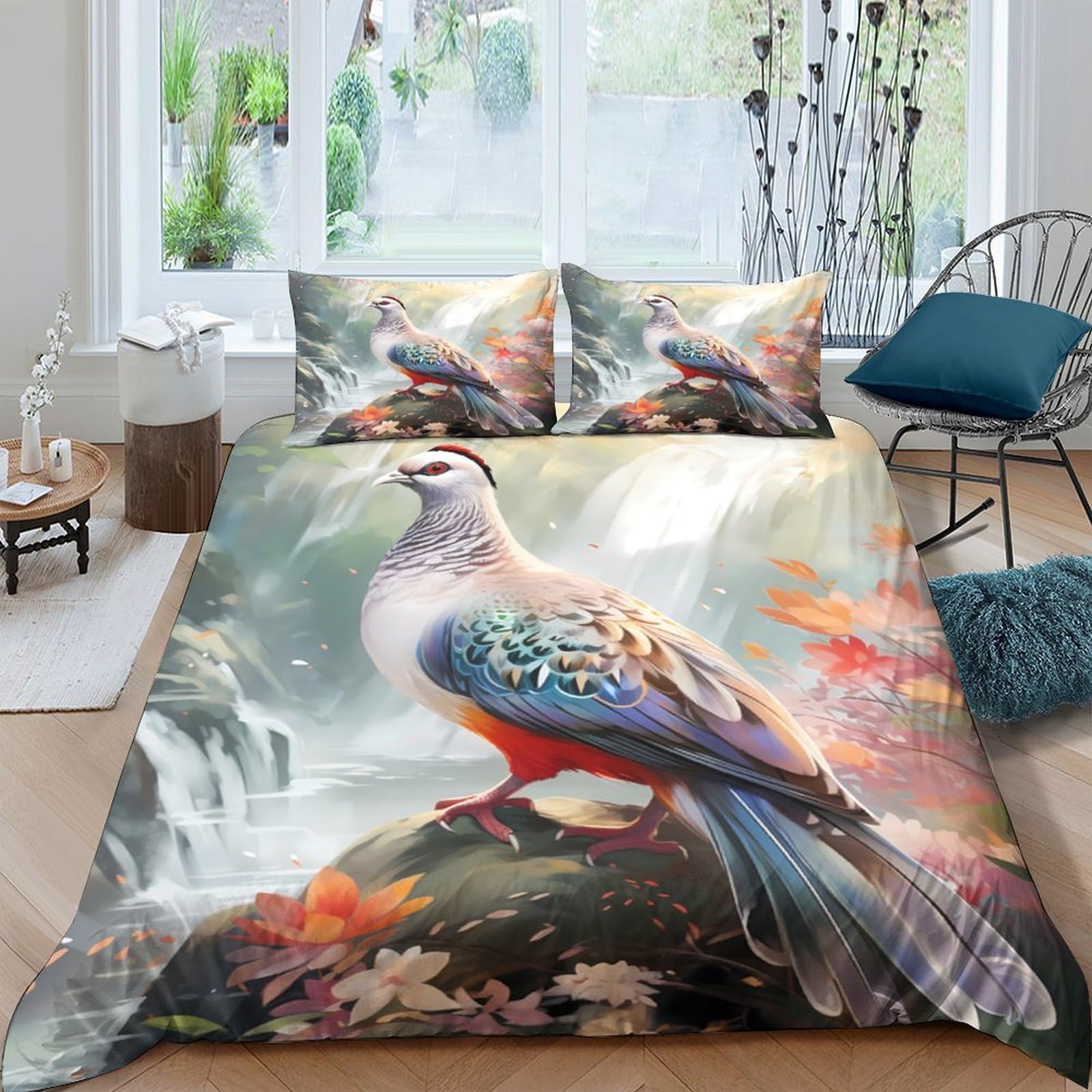 Ctjqhvkz Style-7 3D Printed Realistic Dove Fitted Sheet Microfiber Soft Art Forest Bird Mattress Cover Bedroom Decor Machine Washable Single（135X200cm）