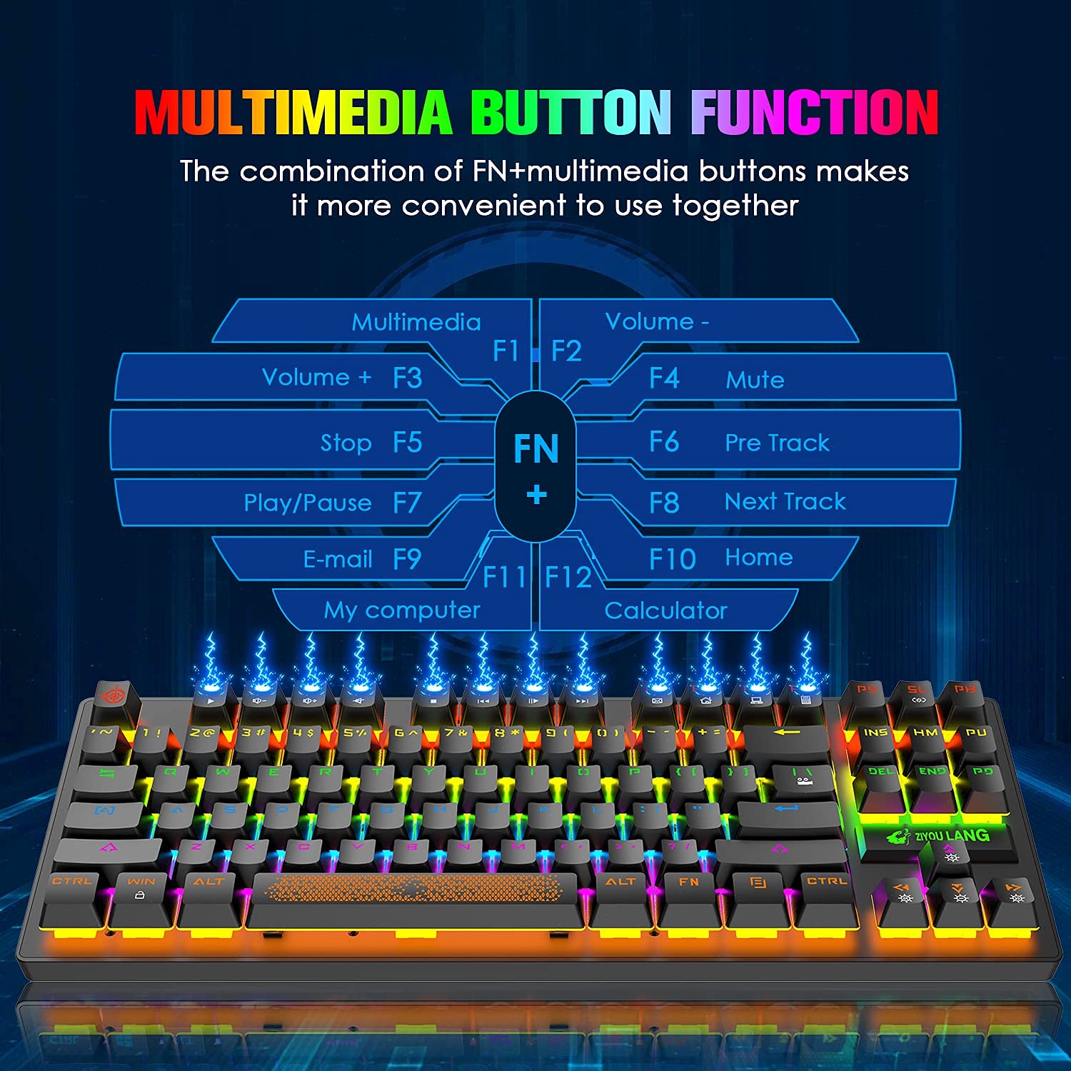 Tastiera Meccanica da Gioco ZIYOU LANG, Tasti Retroilluminati RGB, Resistente alle Fuoriuscite, Tasti Multimediali Dedicati, 87 Tasti, Completa Anti-Ghosting, Essenziale per Gaming, Layout QWERTY