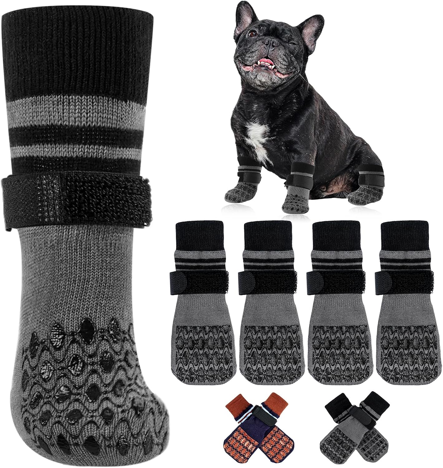 Kuoser Non Slip Dog Socks for Hardwood Floors,4Pack Anti-Slip Dog Grippy Socks to Prevent Licking Paws,Dogs Booties Paw Protectors with Double-Sided Traction for Small Medium Large Senior Dogs,Gray XS