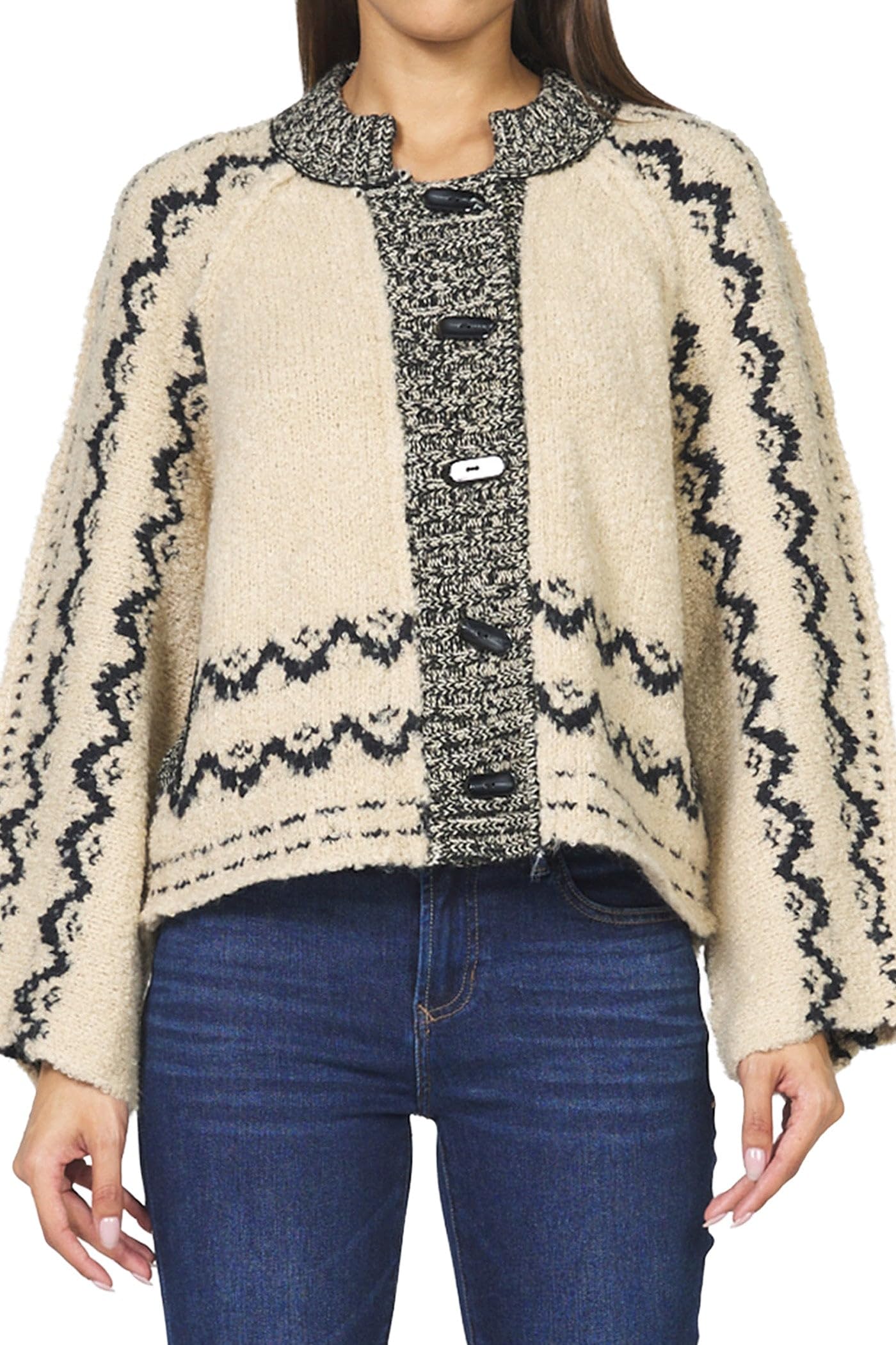 DEAR JOHN Luanna Cardigan Womens Oversized Long Sleeve Striped Knit Layering Pullover