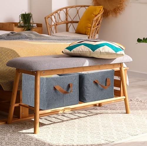 Miniatura 4 de 4 cubos de almacenamiento de tela, cestas de organización para estantes, organizador de armario de lino de 15 pulgadas con asas, marco de metal,