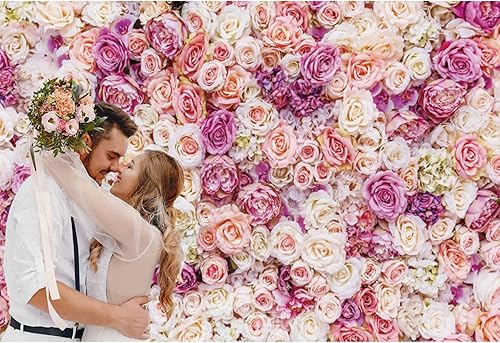 Miniatura 4 de Telón de fondo floral rosa de 5 x 3 pies, fondo de fotografía de flores rosas rosas para exteriores, telón de fondo para baby shower, boda, fiesta