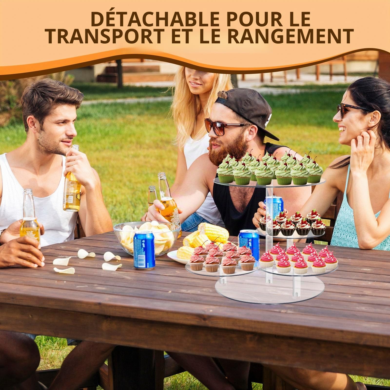 Présentoir à gâteaux rond en acrylique à 4 étages pour gâteaux de 20 à 30 cm, support de gâteau pour fête, événement, réunion de famille