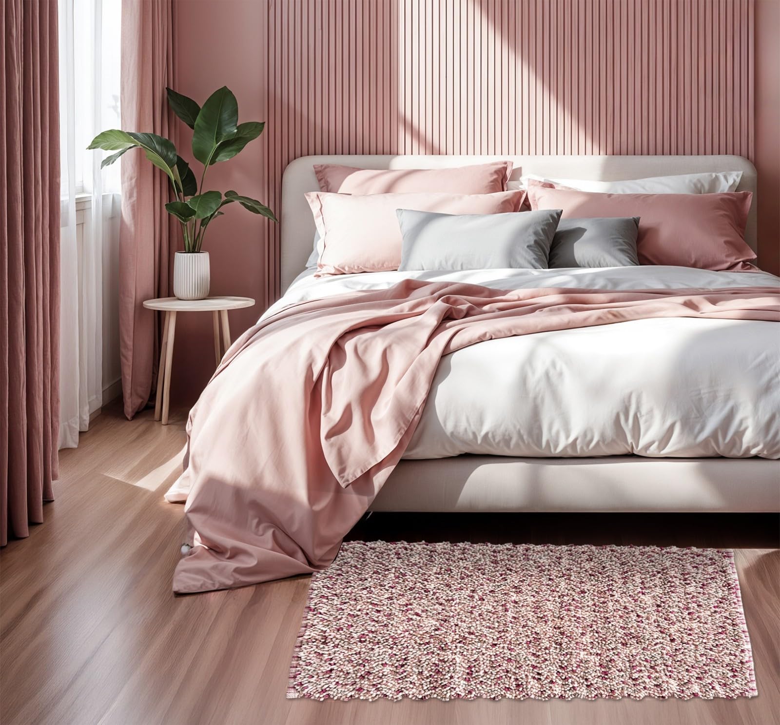 emmevi Alfombra de baño de puro algodón Shaggy suave, absorbente, antideslizante, 55 x 100 cm, rosa
