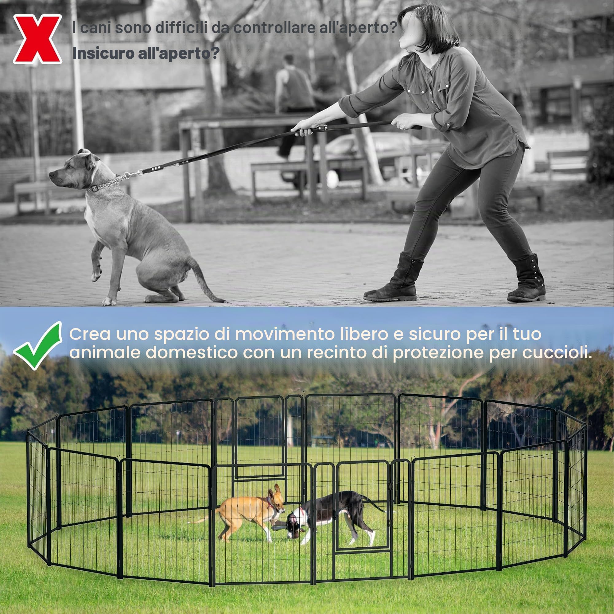 UISEBRT Recinzione per cuccioli con porta, box per cani, flessibile, pieghevole, per cane, gatto, cucciolo, coniglio (80 x 80 cm, 8 pezzi)
