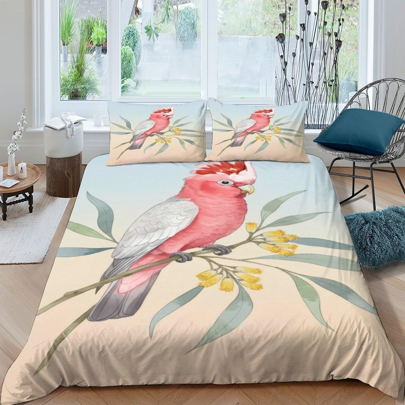 Ctjqhvkz Style-2 3D Printed Pink Parrot Fitted Sheet Microfiber Soft Breathable Botanical Bird Mattress Cover For Bedroom Guest Room Decor Single（135X200cm）