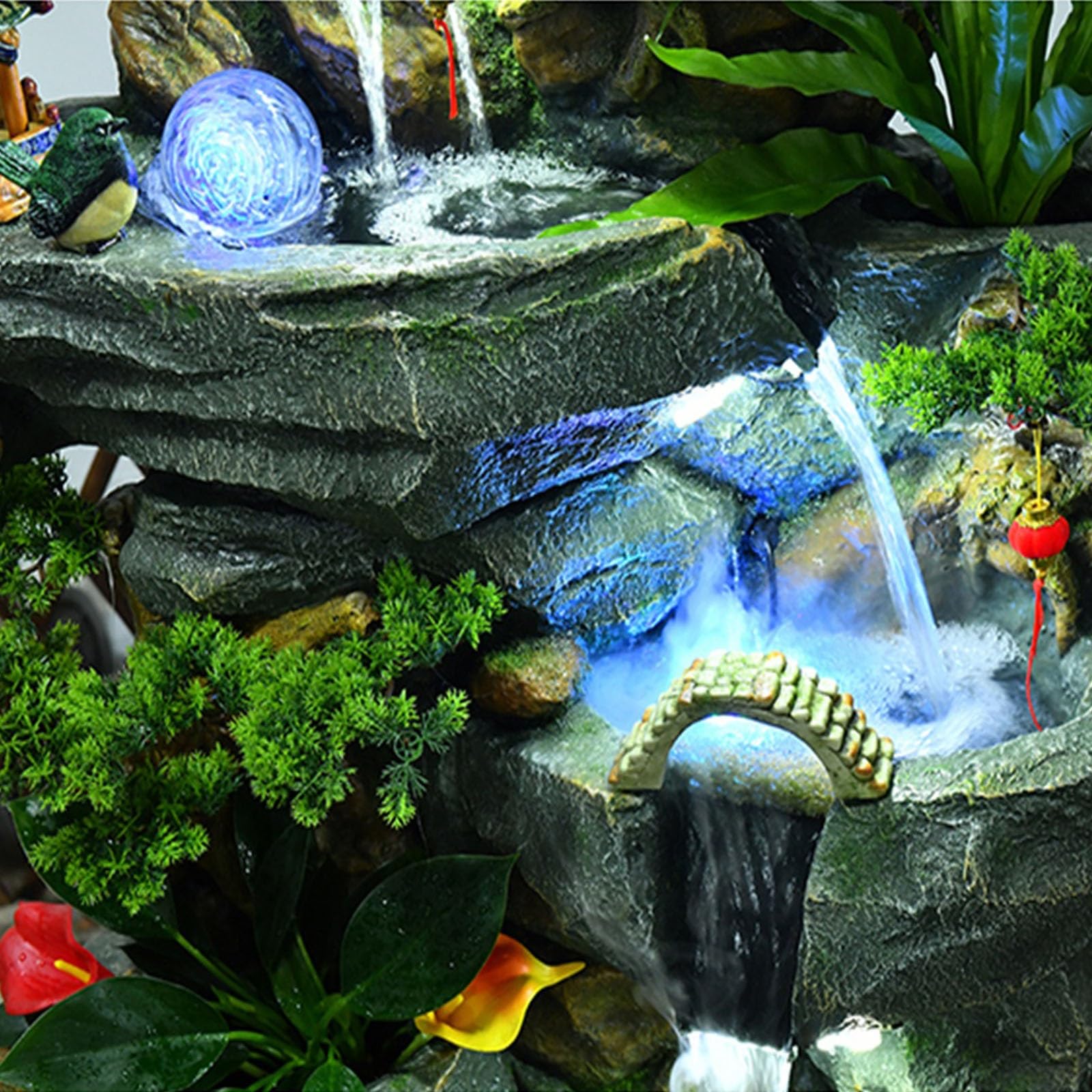Fuente de Suelo de pie para Sala de Estar, Fuente de Agua Grande de pie con decoración de Fuente, Rueda Feng Shui y rocalla for Sala de Estar, Oficina y jardín, Fuente del jardín(Medio)