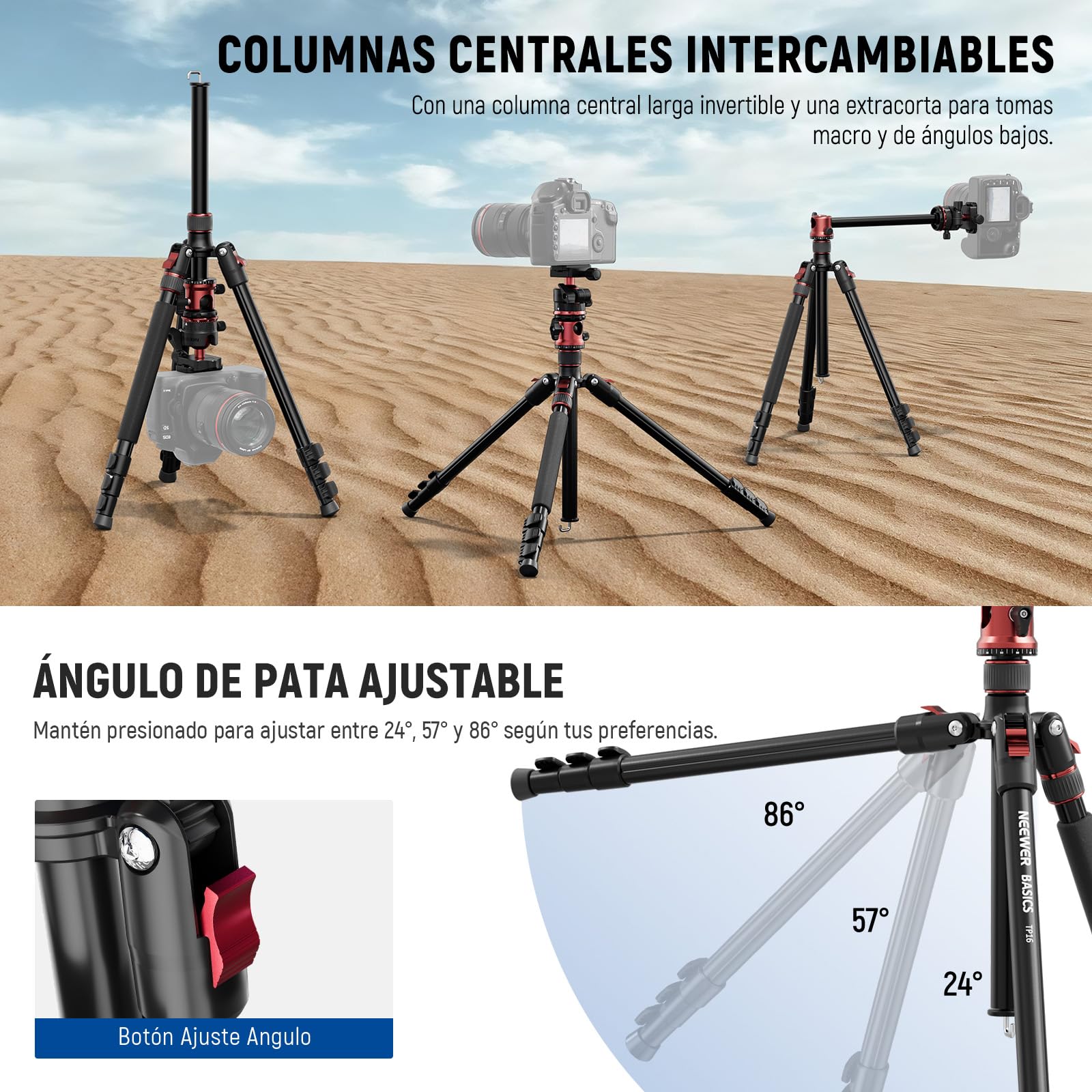 NEEWER Basics 70.9" 180cm Trípode Monopié Cámara con Columna Central & Rótula, Quick Release Overhead DSLR Soporte Móvil Compatible con iPhone Grabación Vídeo Viajes, Carga Máxima 17.6lbs 8kg, TP16