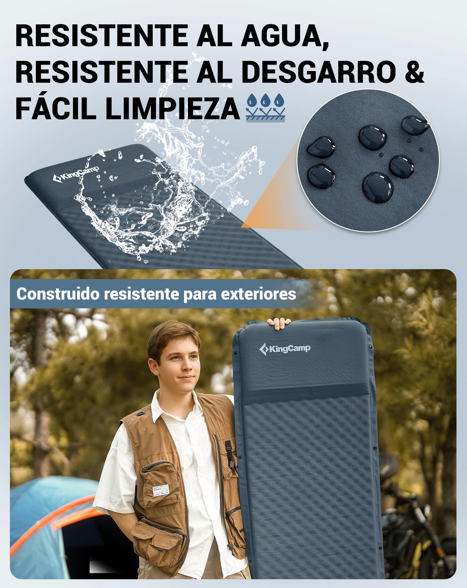 KingCamp Colchoneta de camping autoinflable individual ultraligera compacta cama de aire cómoda colchón enrollable