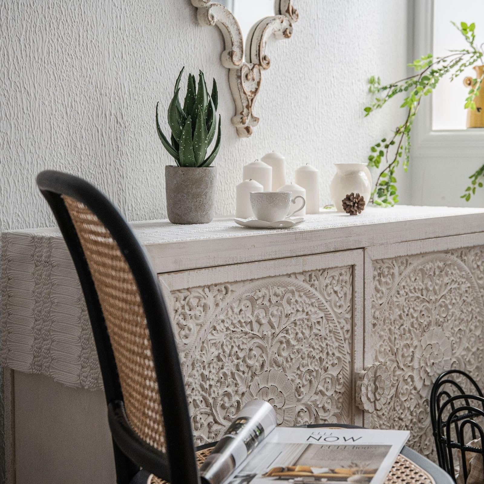 Tischläufer Polyester Wohnzimmer, Tischläufer Landhausstil 35x240 cm, Hohle Weiße Spitze