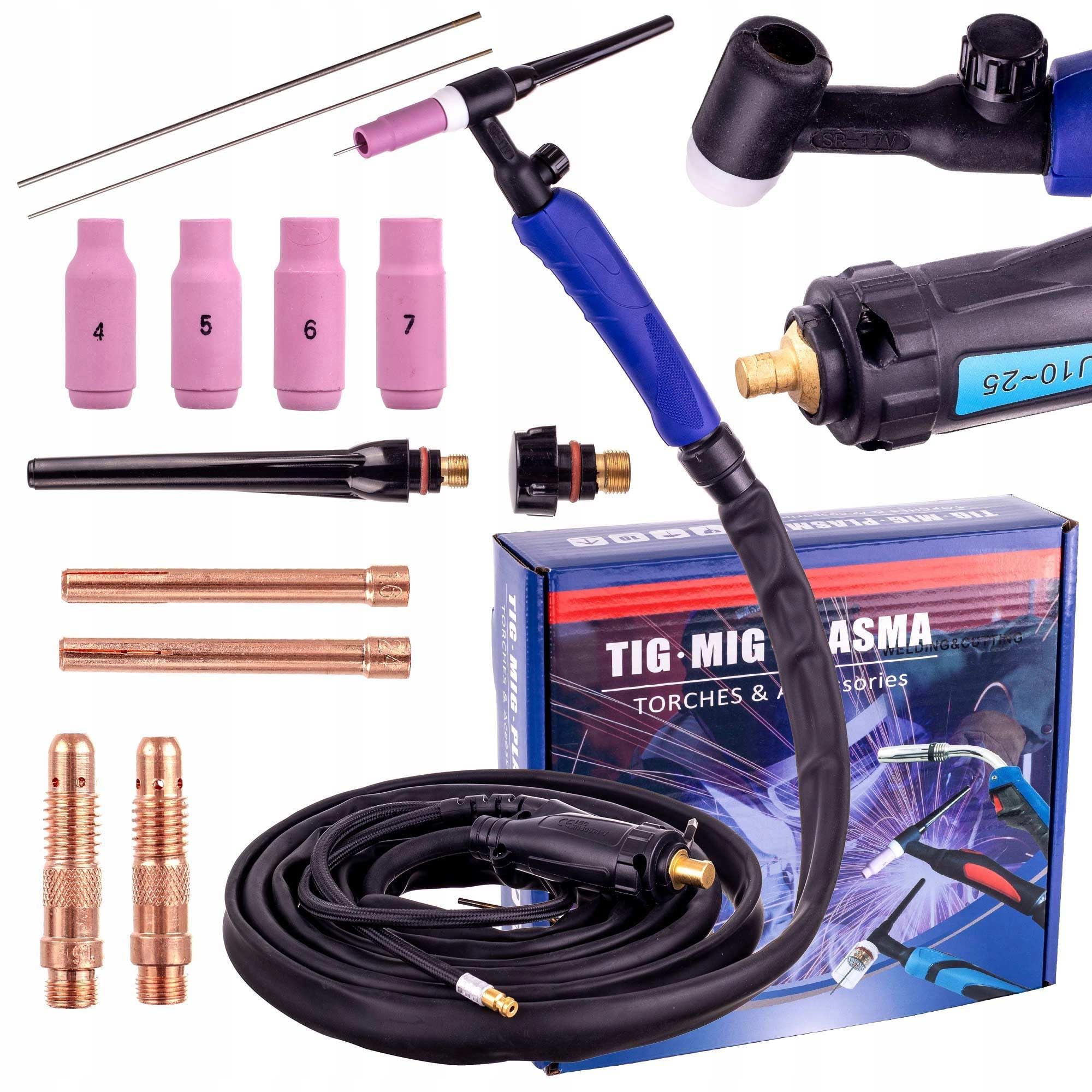 TC TECHNIC – Palnik spawalniczy TIG, pistolet spawalniczy – kompletny zestaw akcesoriów, średnica wtyku 9 mm, złącze typu 21, elastyczny palnik typu FLEX 4 m, z zaworem regulacji gazu