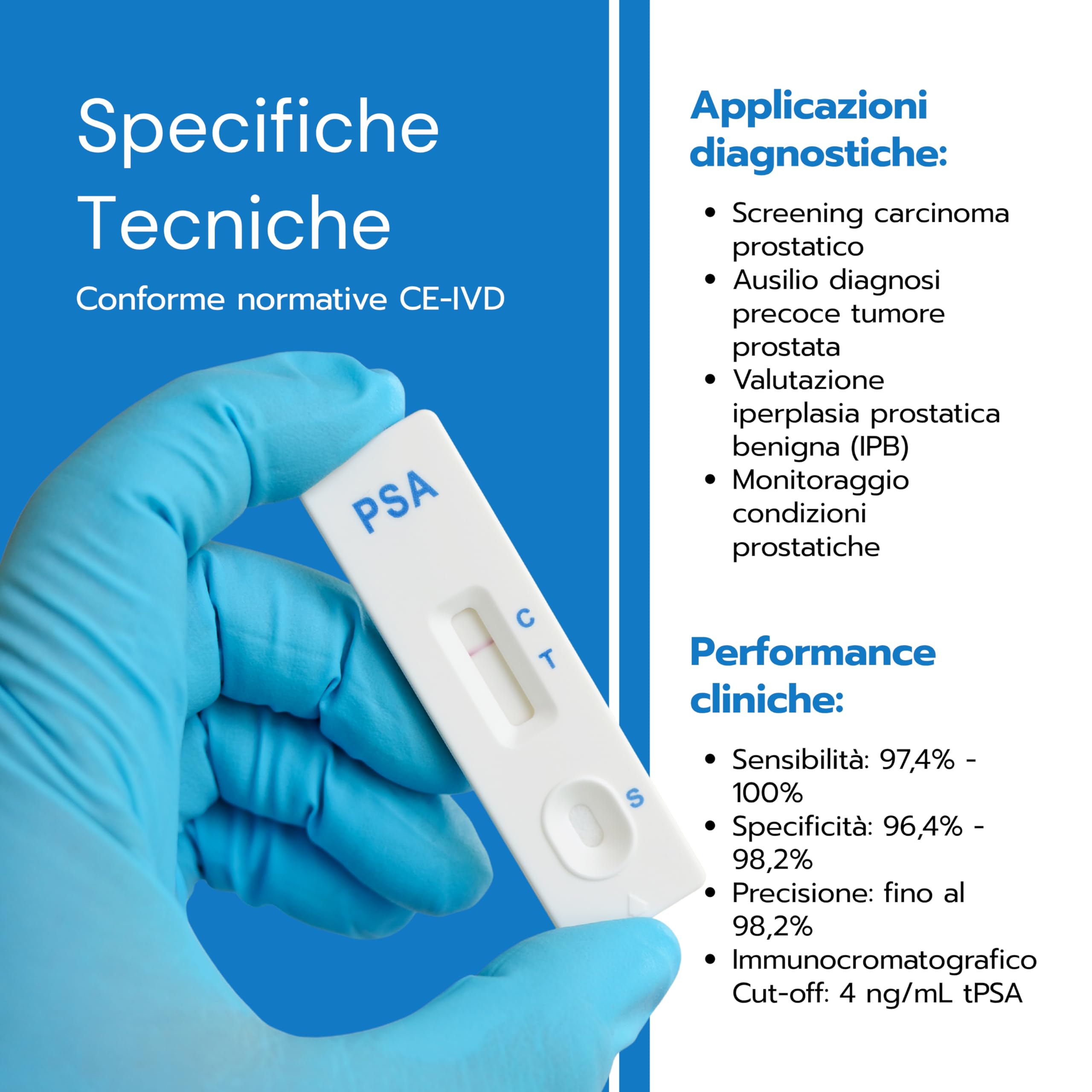 Autotest Rapido PSA (tPSA) – Cut-off 4 ng/mL – Sangue Capillare/Siero/Plasma – Risultato in 10 minuti – IVD per Autotest - 25 TEST