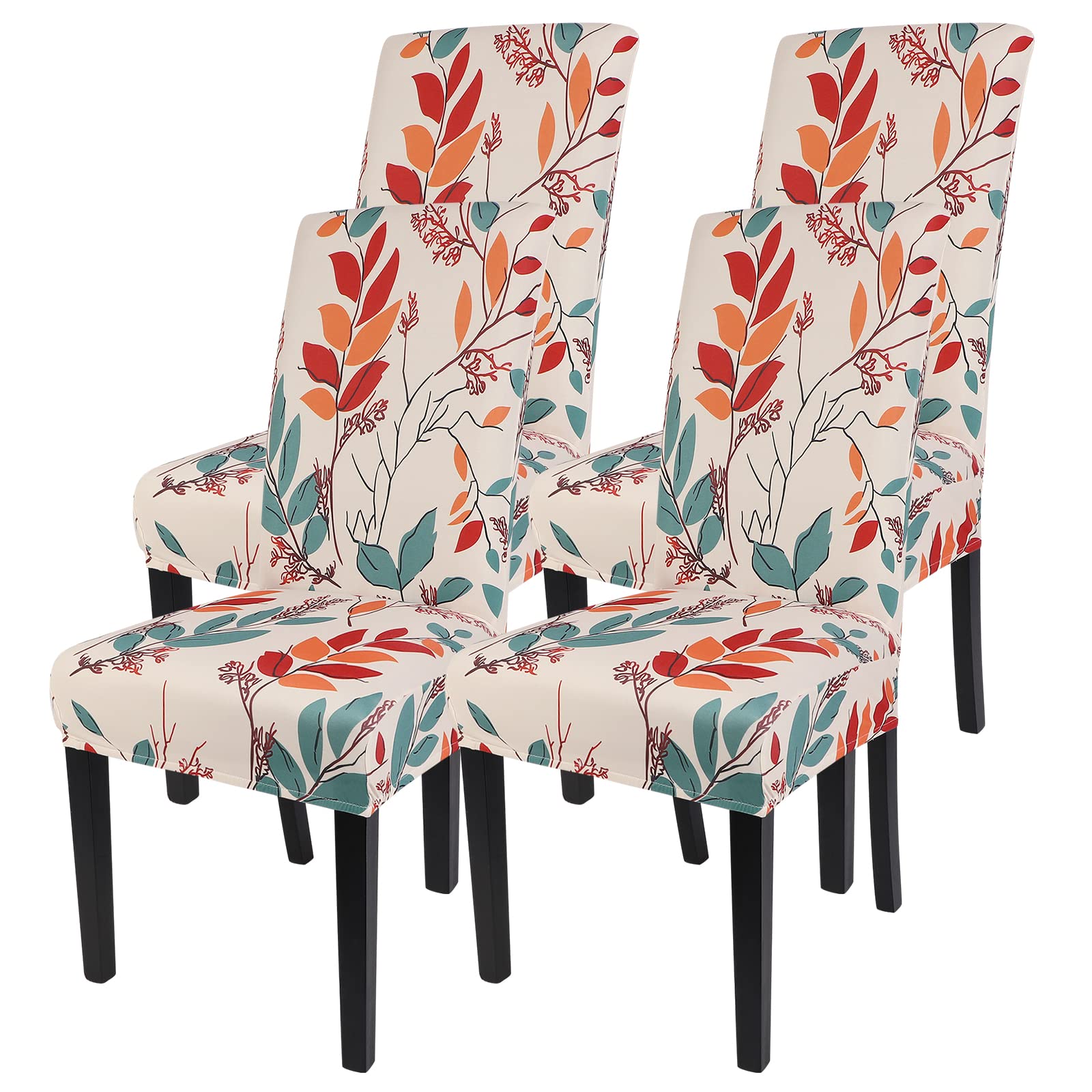 SearchI Printed Dining Room Chair Covers Set of 4, Stretch Kitchen Chair Covers Washable Parsons Chair Slipcover Removable Dining Chair Protectors for Hotel,Ceremony(Floral Pattern1)