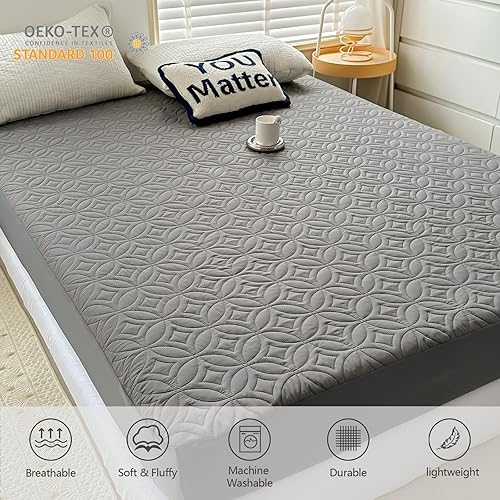 Miniatura 6 de Protector de colchón impermeable tamaño Cal King, funda de colchón gris suave Cal King, funda de colchón transpirable con bolsillo profundo de 6 a