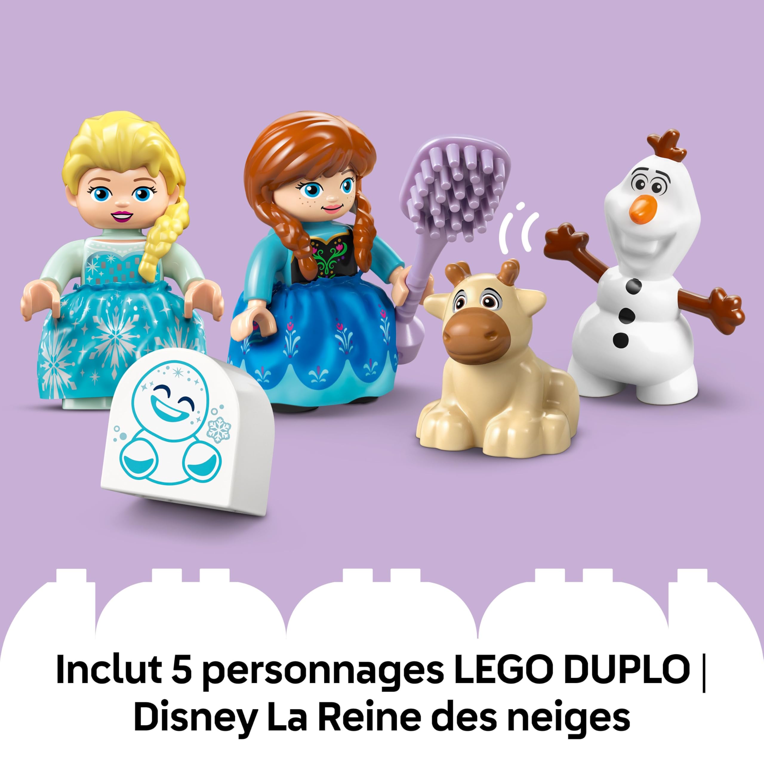 LEGO Duplo │ Disney La Fête d’Anna et Elsa au Château de Glace - Jeu Éducatif avec 5 Figurines Dont Olaf & Bébé Sven - Inclut Une Brique Lumineuse - Cadeau Enfant : Fille ou Garçon dès 2 Ans 10455