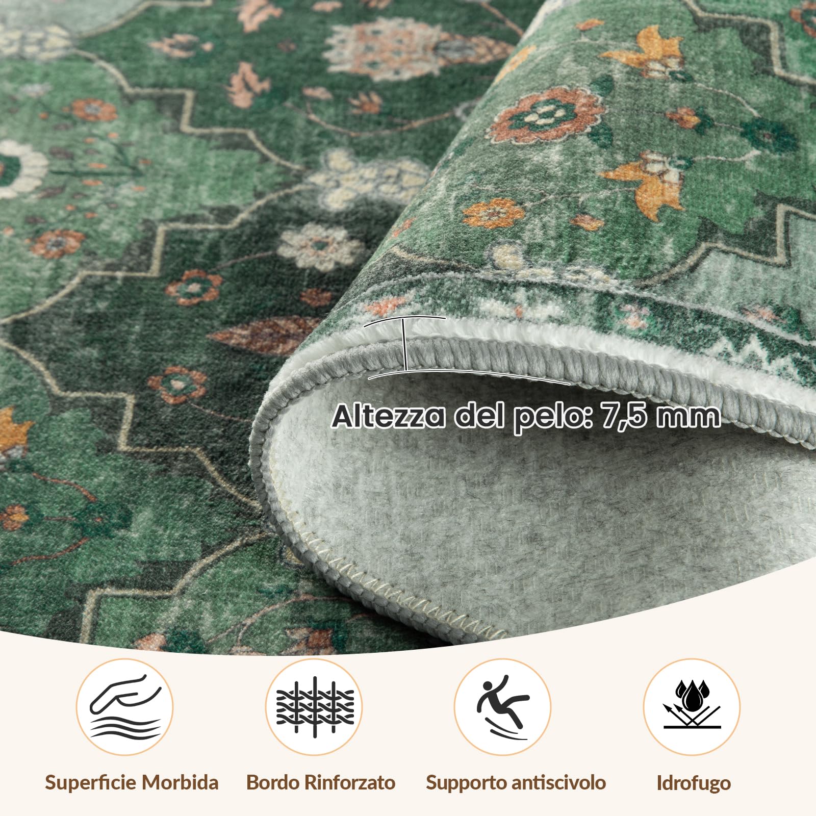 INOVADAY Marocchino Tappeto 90x150 cm Antiscivolo Verde Scuro Verde Scuro