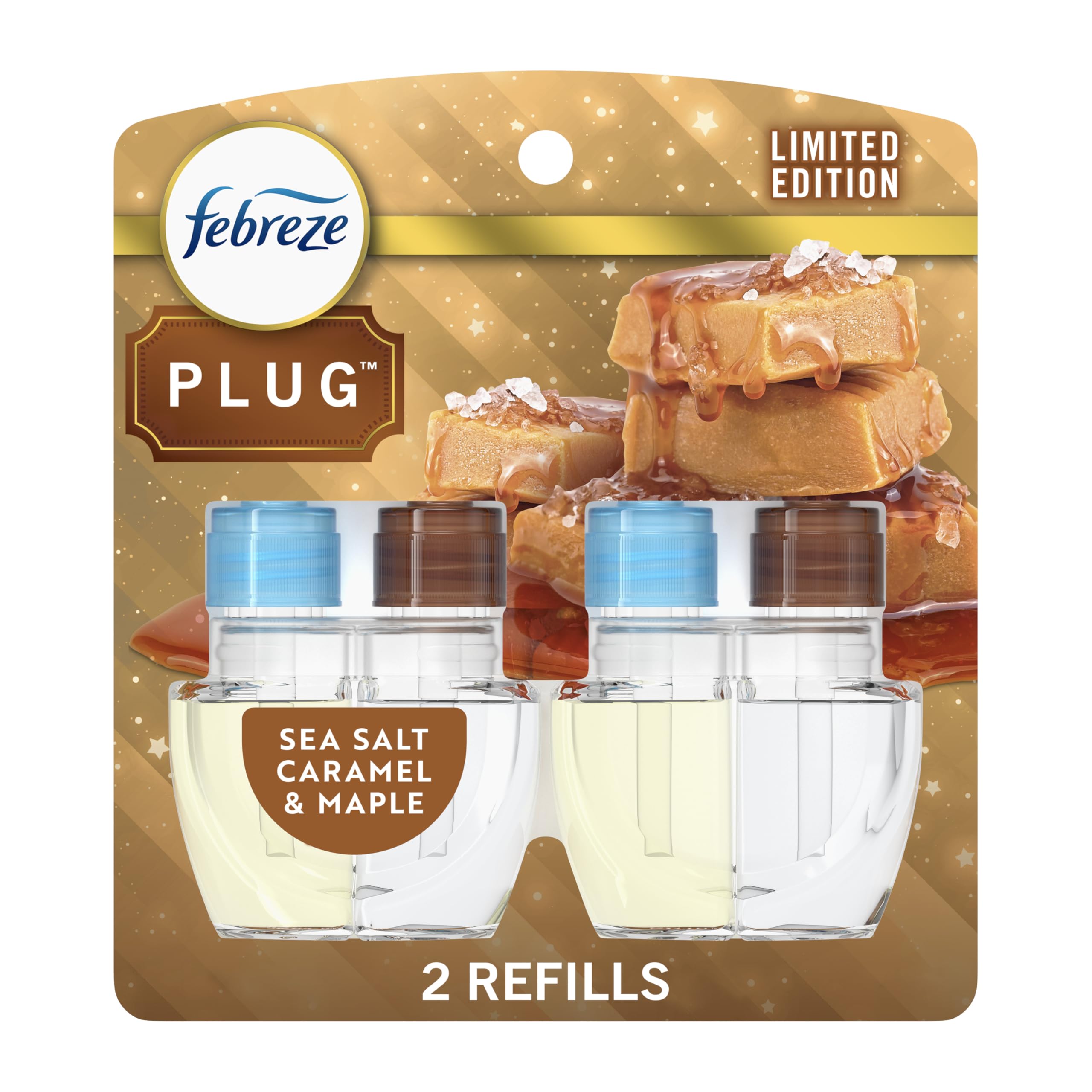 Febreze Plug In Air Freshener Odor-Fighting Scented Oil Refill Sea Salt Caramel Maple 2 Refill