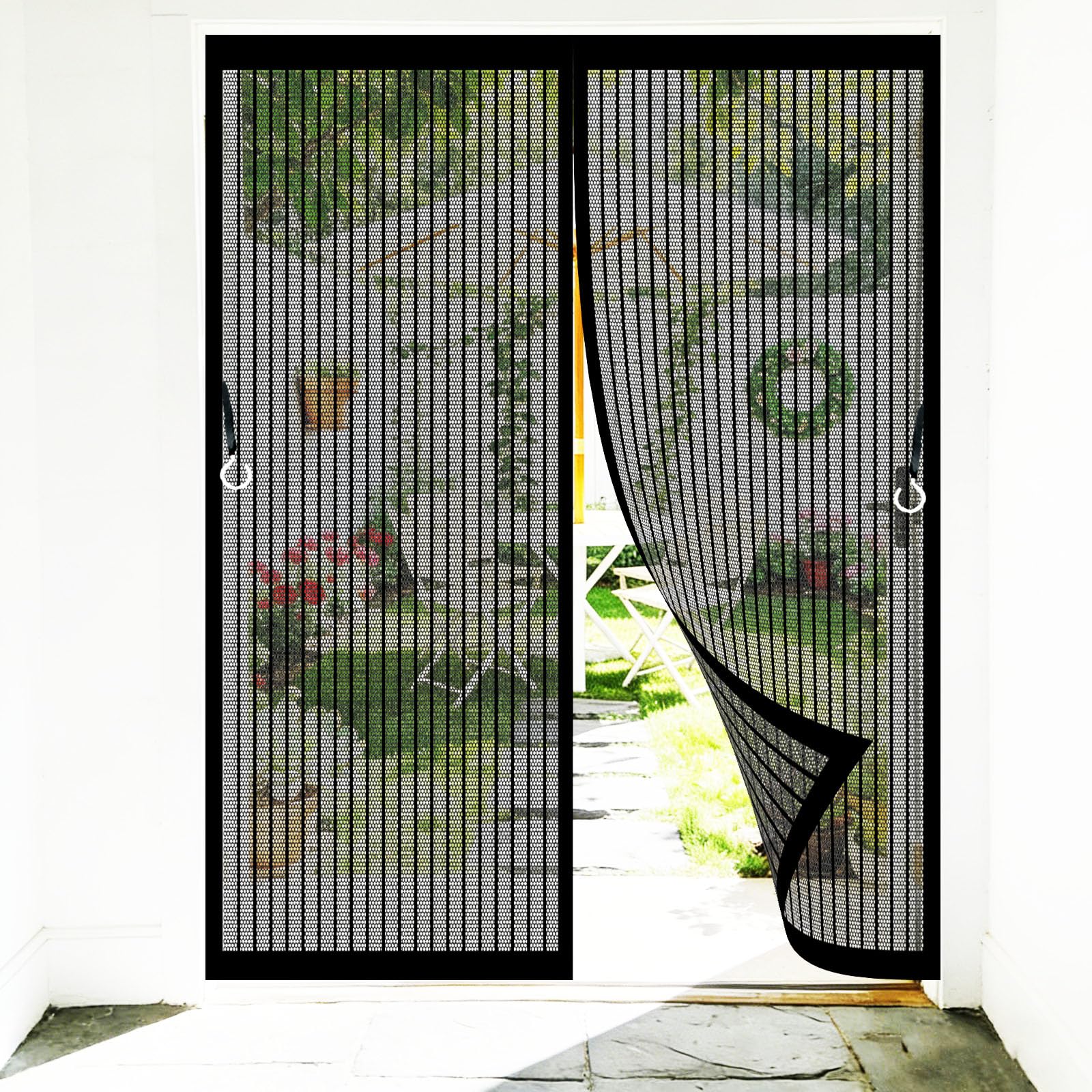 Fliegengitter Balkontür 290 x 220 cm Lichtdurchlässig Reißfest Wetterfest Langlebig aus Polyester Magnetvorhang Insektenschutz für Wohnzimmer Schiebetür, Schwarz