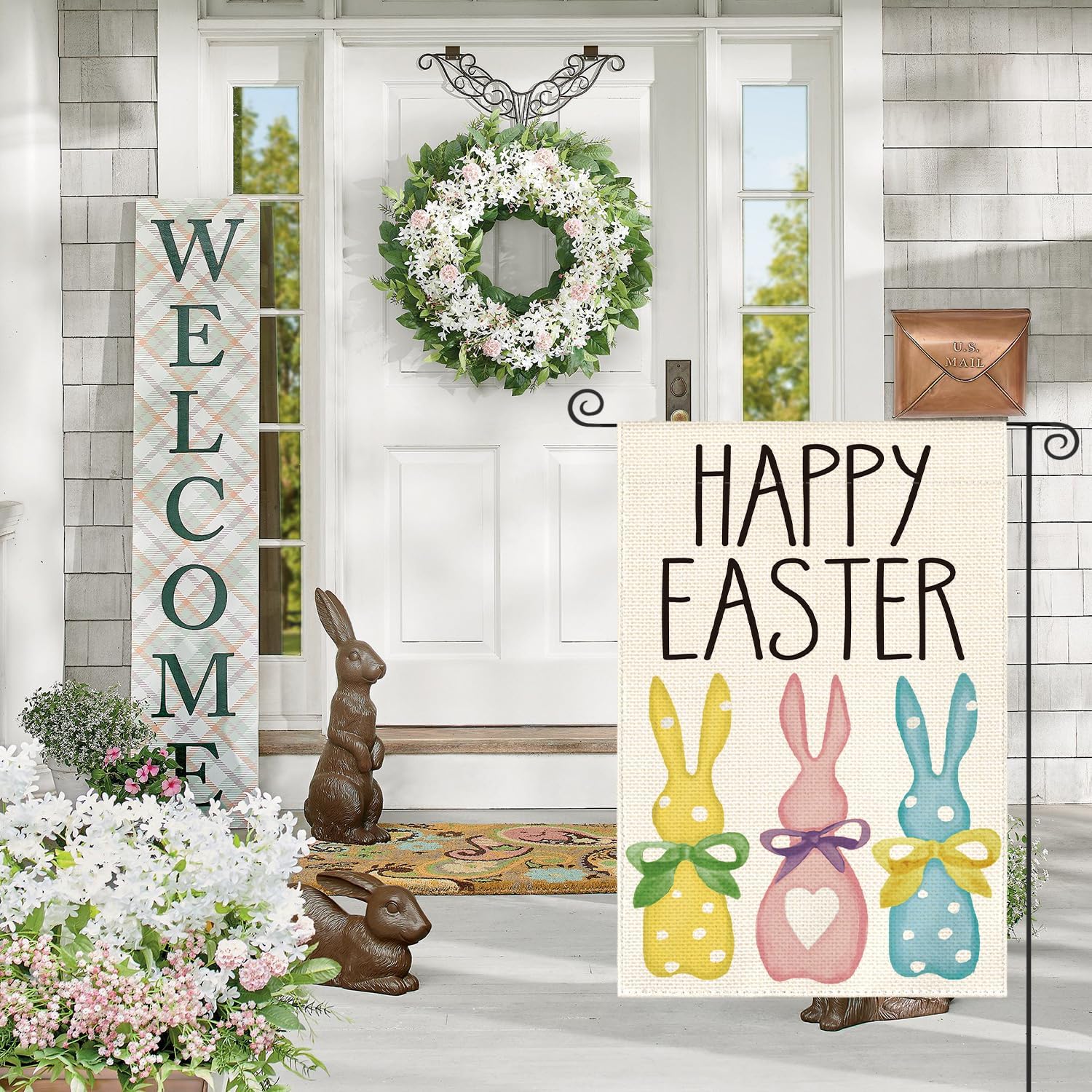 AVOIN colorlife Happy Easter Polka Dot Rabbit Garden Flag 12x18 Inch Double Sided Outside, Love Heart Bunny Bow Yard Outdoor Decoration Colorful - Image 4