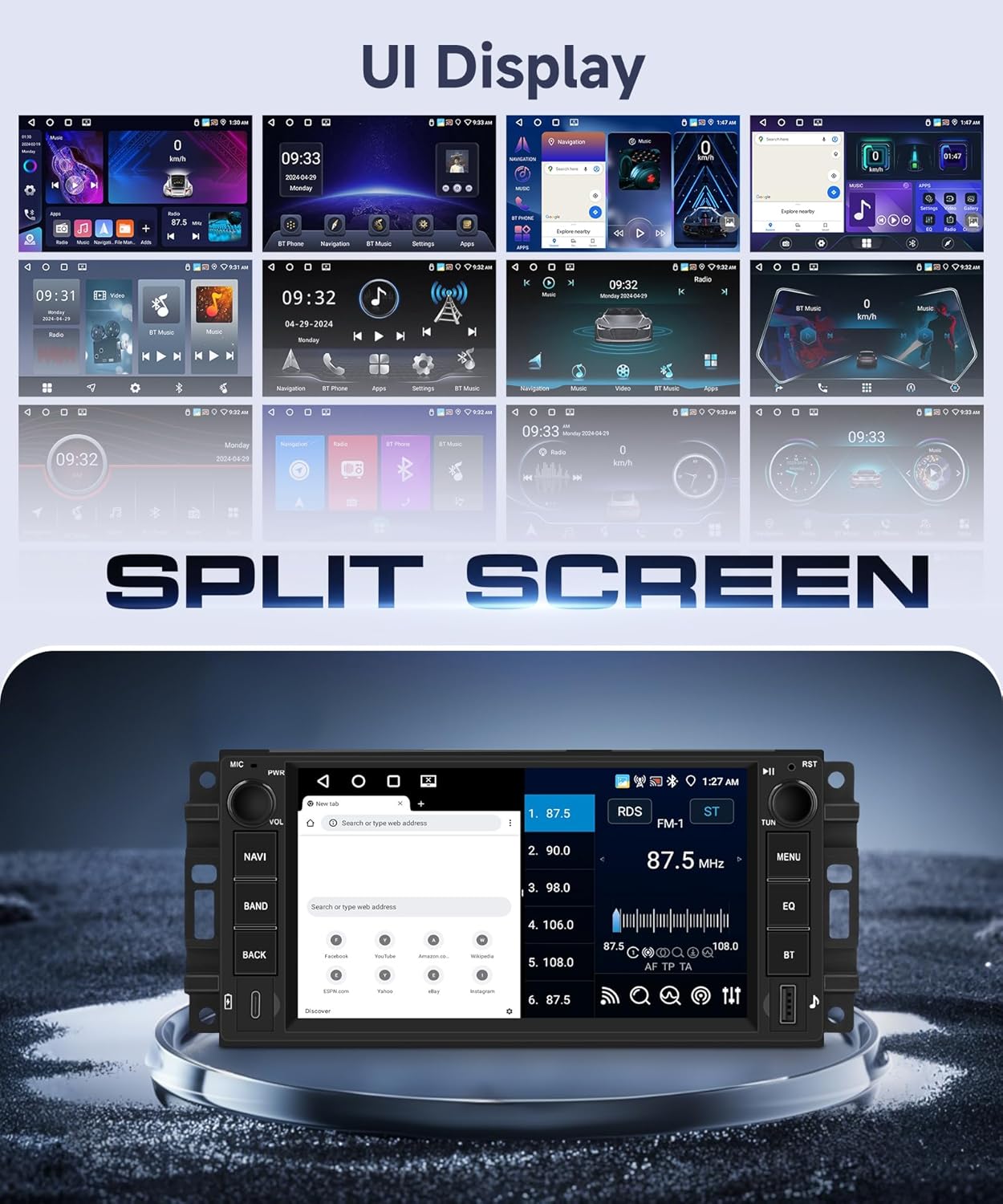 4G+64G Android Car Stereo for Jeep Wrangler JK 2007-2015 Dodge Ram 1500 2009-2011 with Wireless CarPlay Android Auto, 7 Inch Car Radio GPS Navigation WiFi SWC Bluetooth FM with Backup Camera