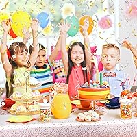 Vista 5 de Breling 2 Pcs Pink Happy Birthday Backdrop Banner and Tablecloth for Women Rose Gold Birthday Party Decorations Plastic Floral Table Cover Backdrop