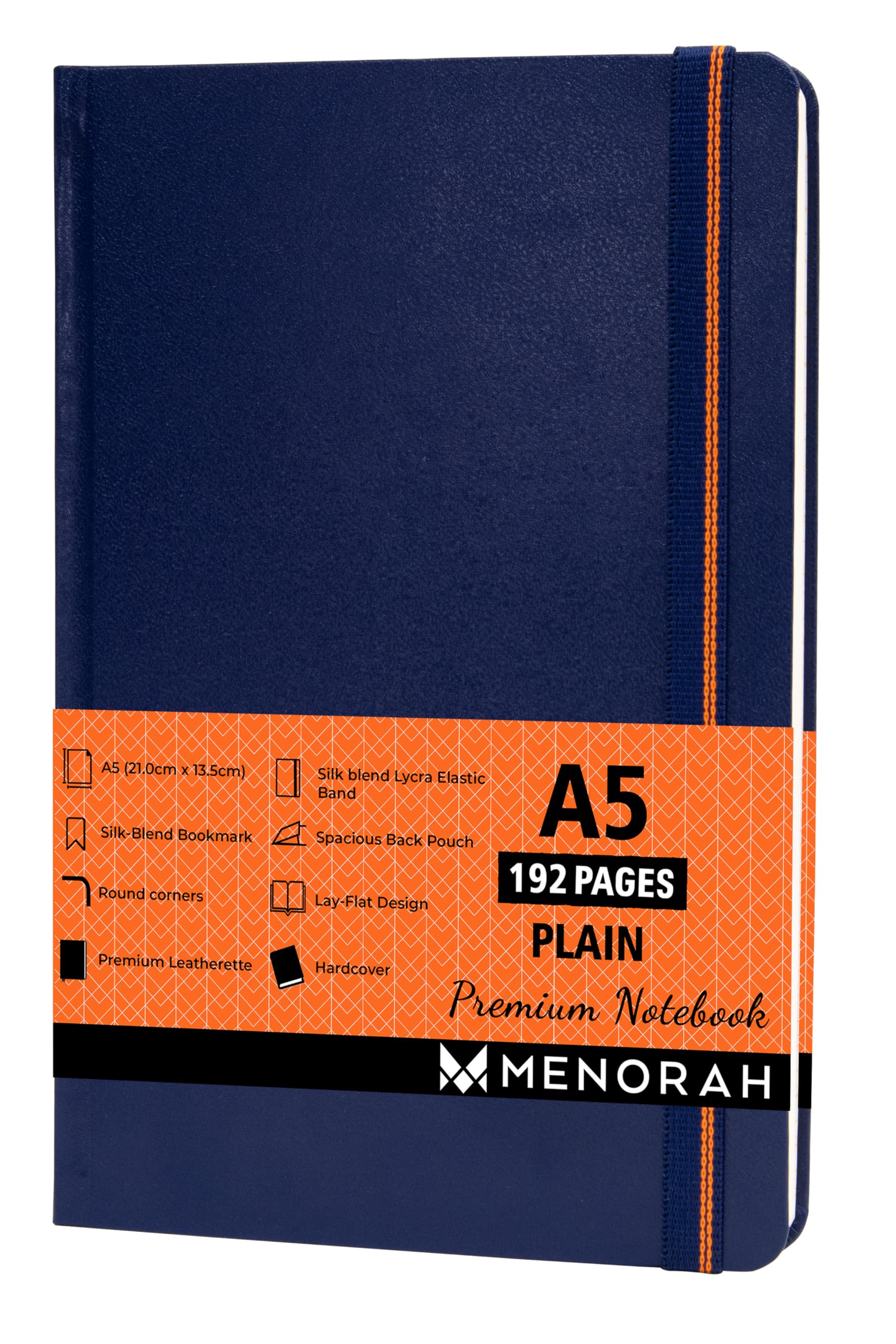 MENORAH - A5 Plain Notebook,DARK BLUE Handcover Journal Notebook,192 Pages,100 GSM-(21 x 13.5 cm) Includes Silk Book Marks | Back Pocket |Journal Box Completely Handcrafted, BUJO Note book -Dark Blue