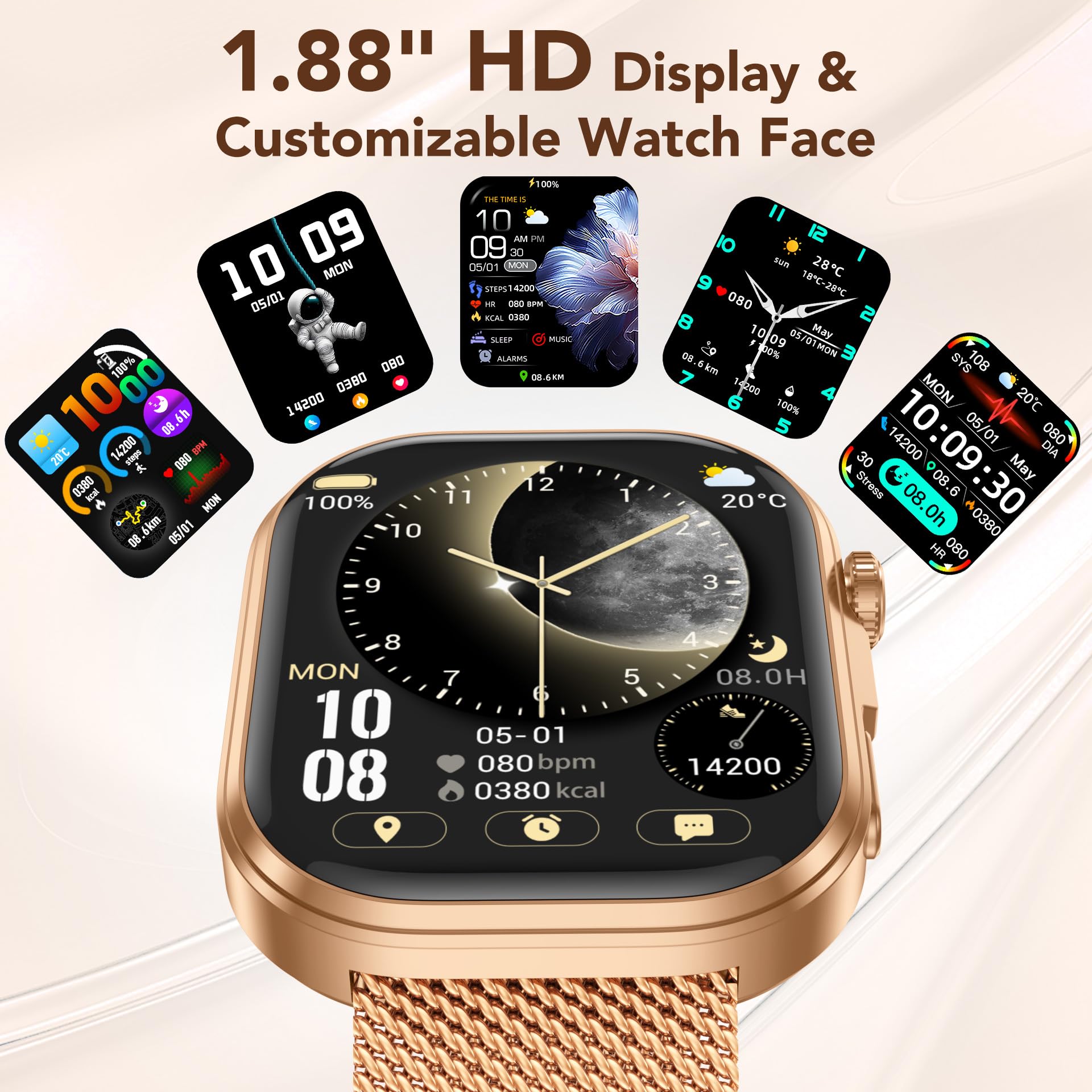 Montre Connectée Femme avec ECG Smartwatch: Montre Intelligente Femme de 1.88“ avec Appel Bluetooth HRV SOS Fréquence Cardiaque Sommeil SpO2 Monitor Poche Étanche Fitness Tracker pour Android iOS