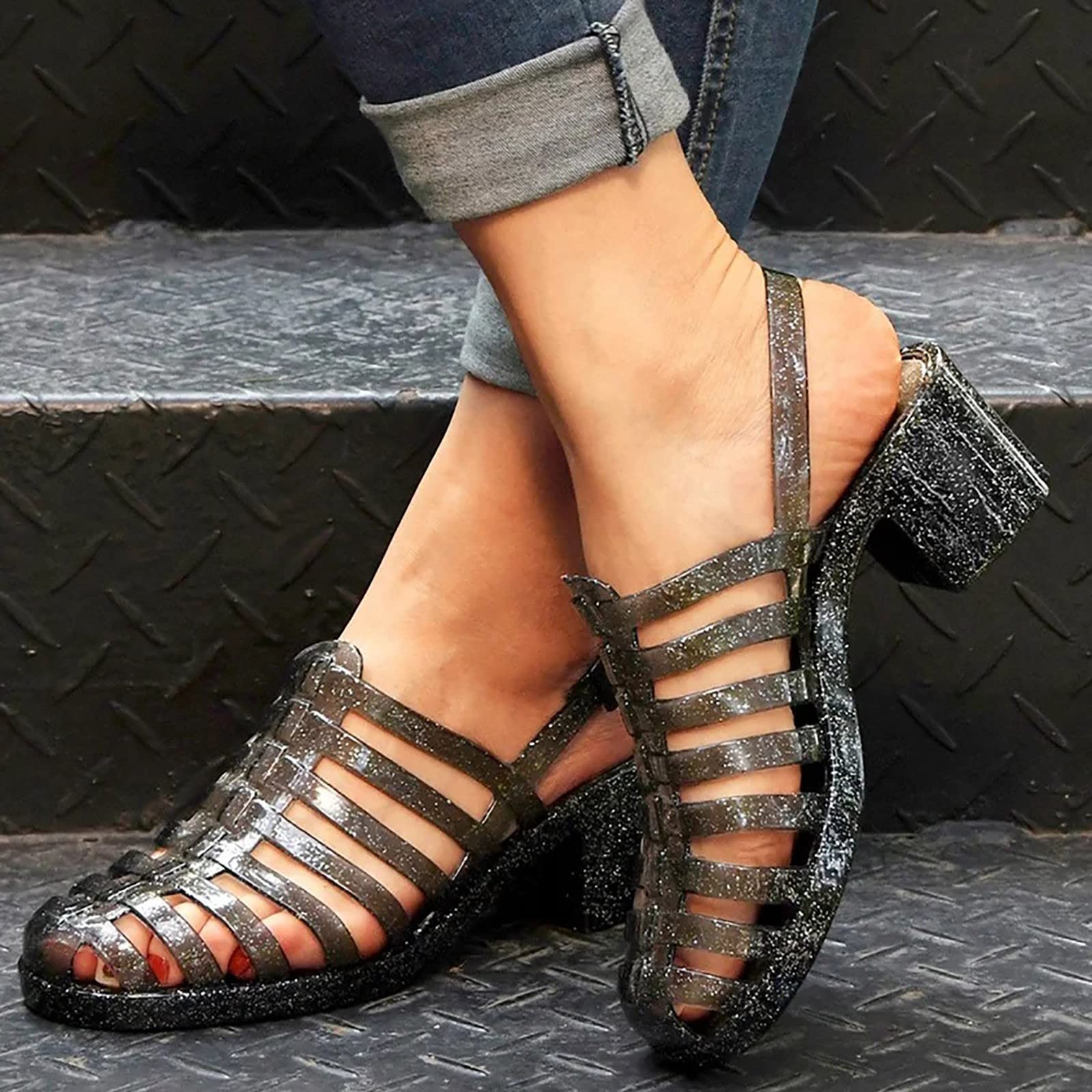 Amazon.com: Sandals for Women Dressy Comfortable Dress Sandal Ankle Strap  Buckle Shoes Crystal Slipper Womens Outdoor Sandal (Black, 6.5) : Clothing,  Shoes & Jewelry