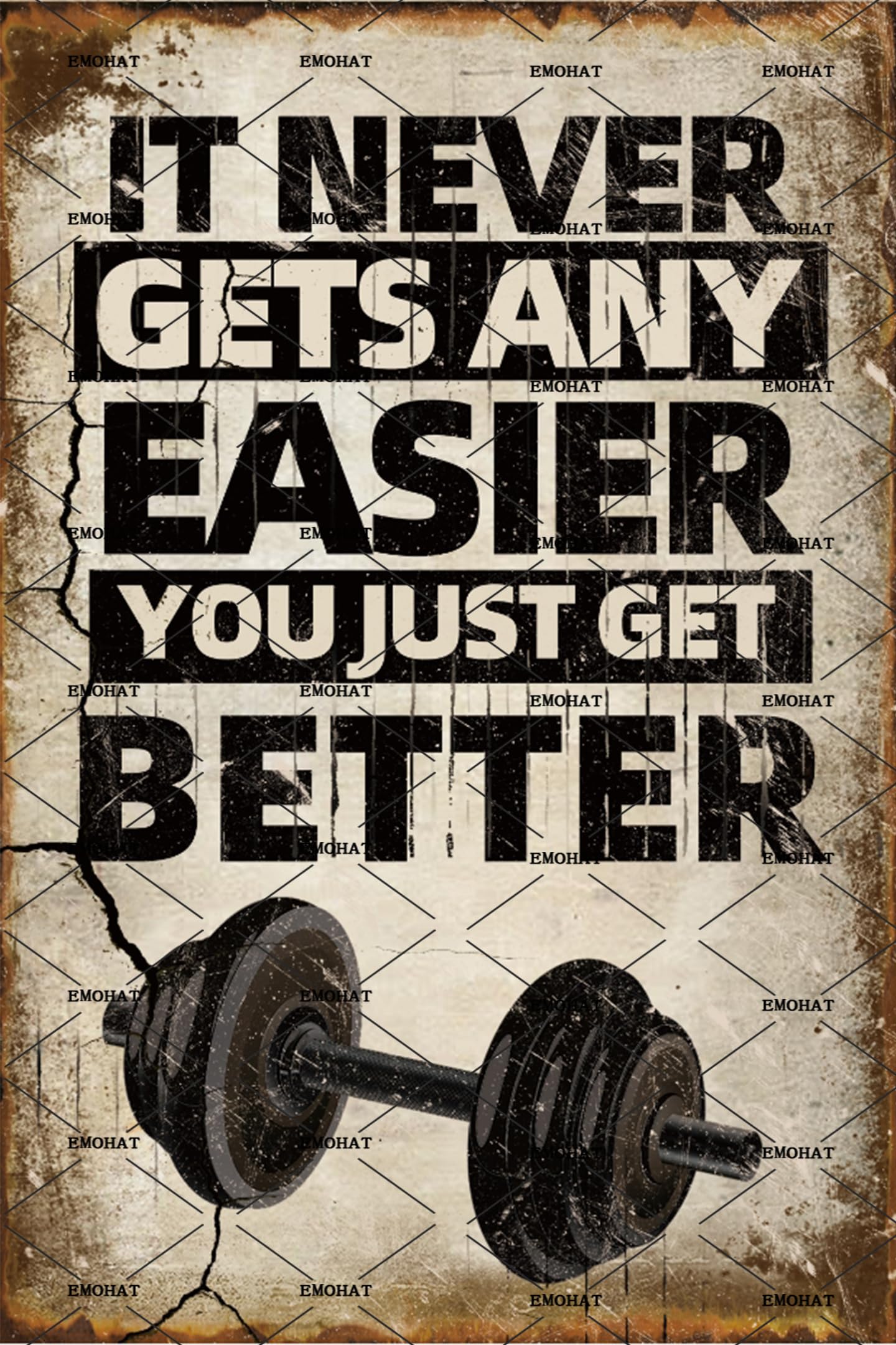 It Never Gets Easier Gym Tin Sign, 8x12 Inch Motivational