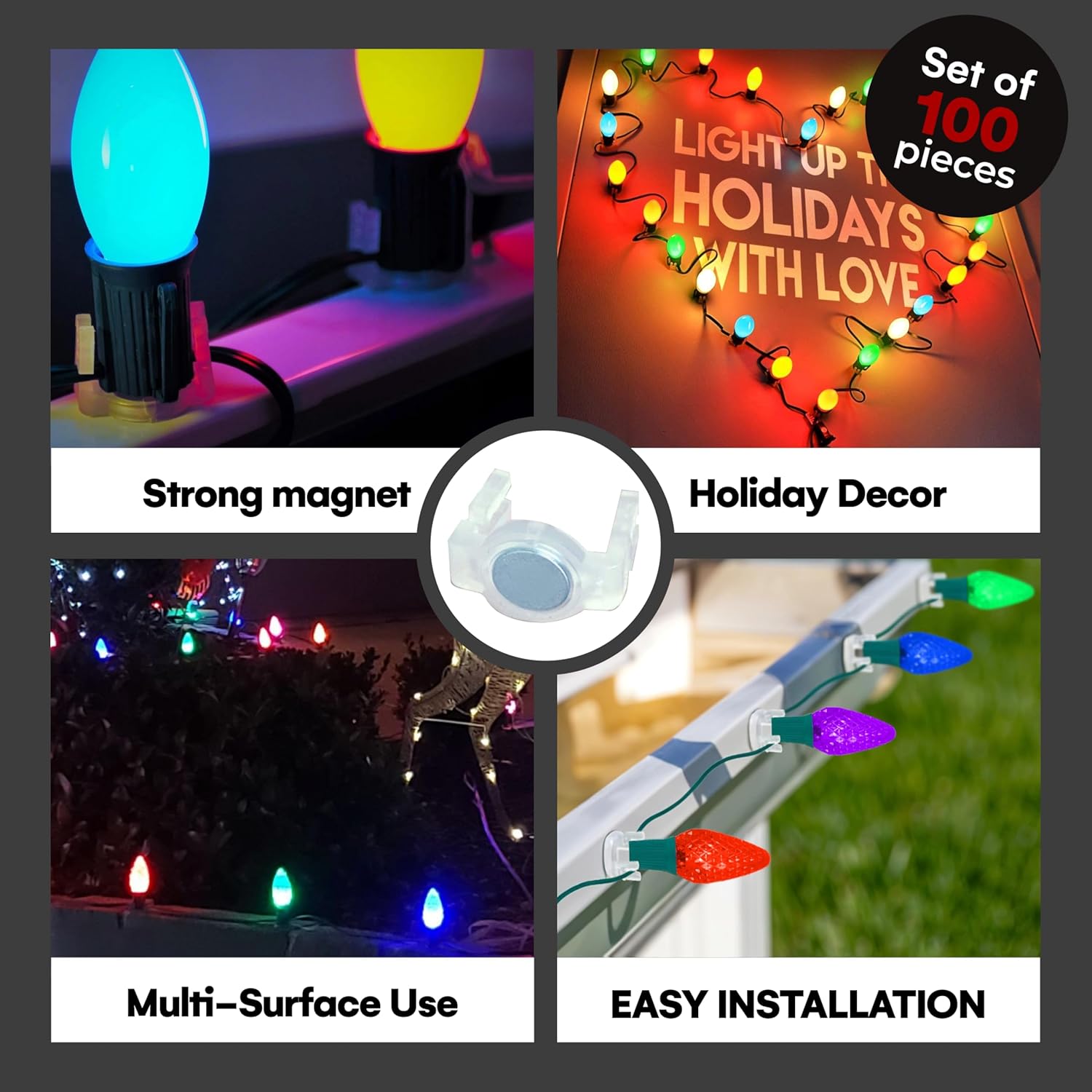 Clear Magnetic C9 Christmas Light Clips, 100 Pieces