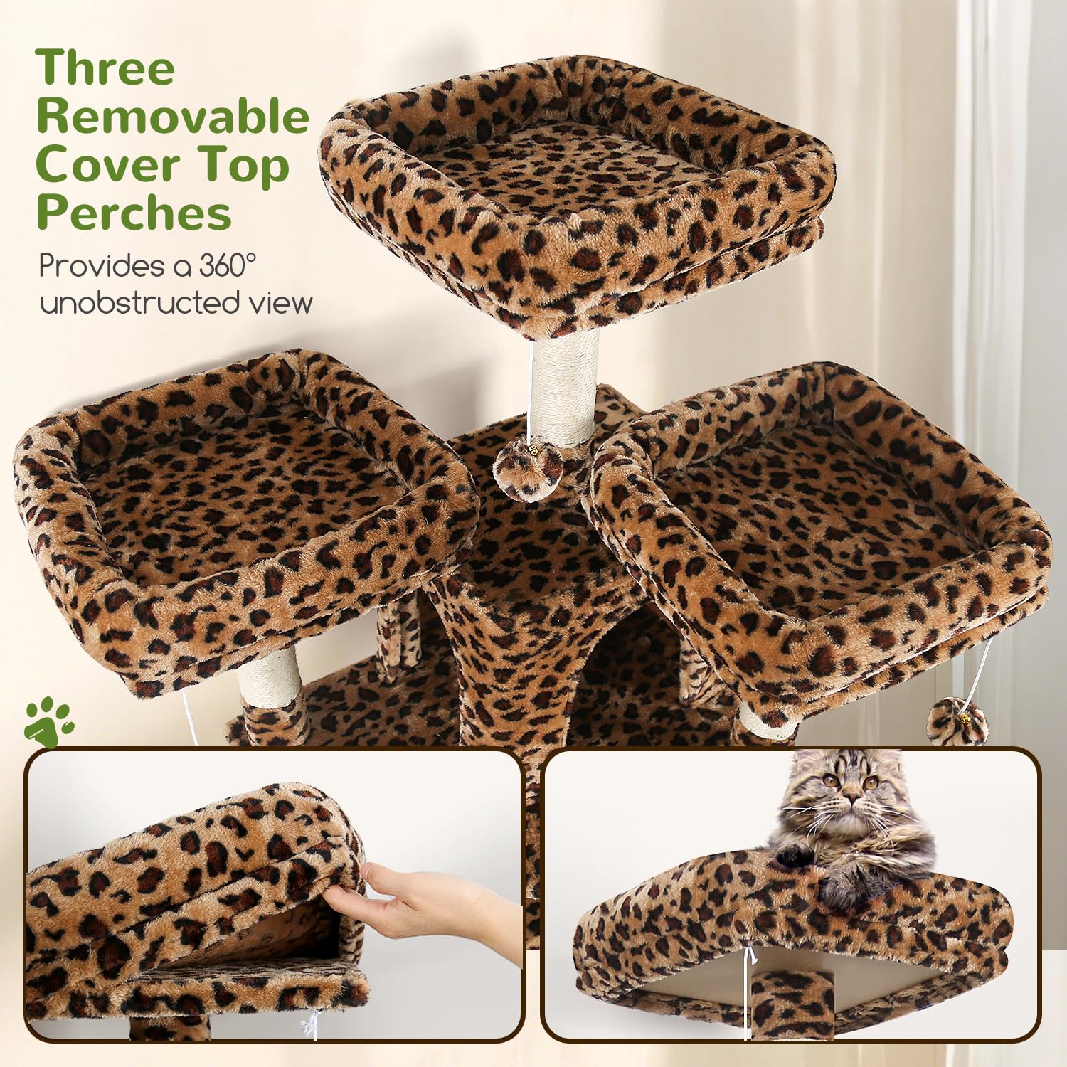 Globlazer F82 Kratzbaum XXL 209cm Luxus Schloss für Große Katzen, Leoparden | Katzenbaum Stabil über 2 Meter mit 3 Sitzstangen, 2 Katzenhaus, 2 Korb Plattform, Aktivitätskratzbäume für 2/3/4 Katzen Innen
