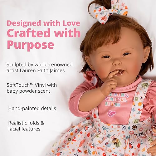 Miniatura 3 de Paradise Galleries Muñeca Reborn realista de 21 pulgadas con síndrome de Down y un bonito traje de mameluco con volantes - Baby Gigi