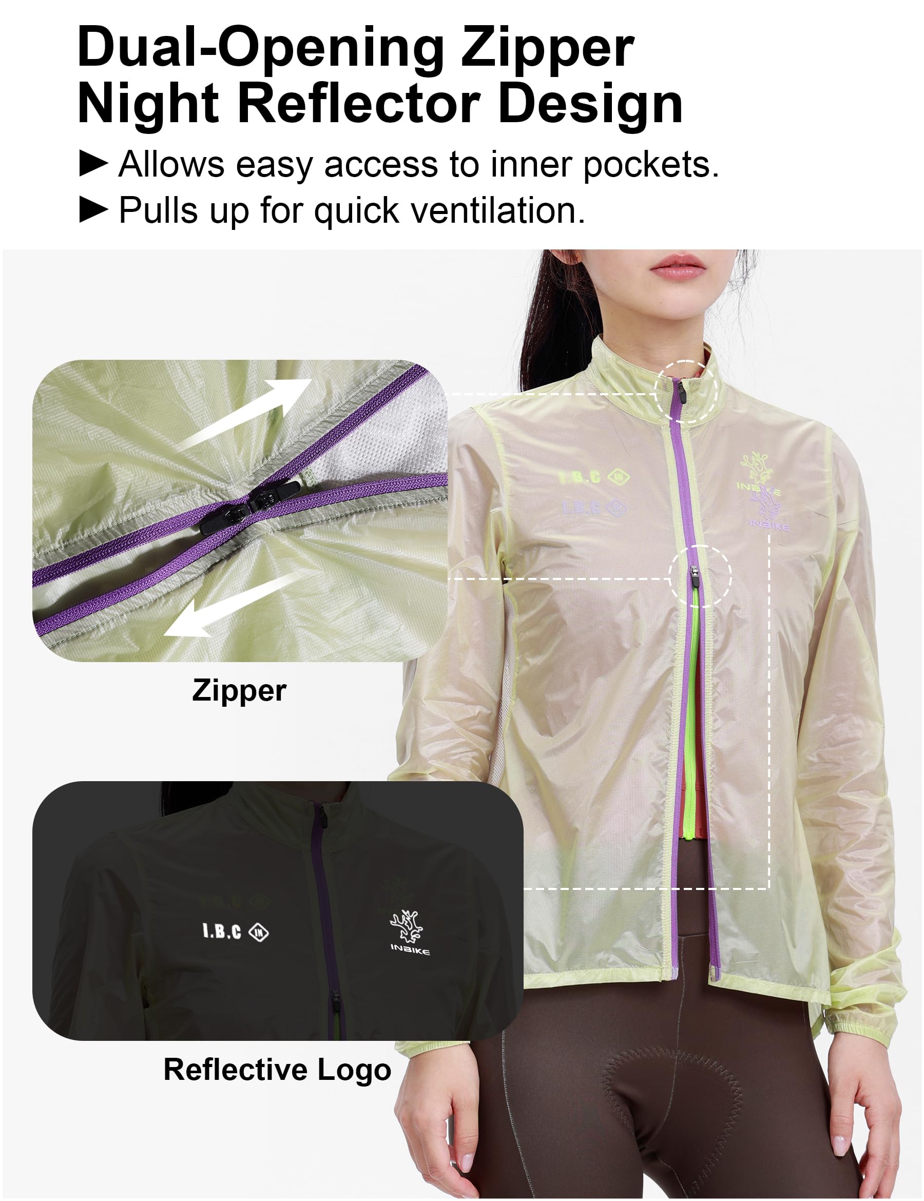 INBIKE Veste de Cyclisme Femme Léger Coupe-Vent Imperméable Respirant avec Poche de Rangement