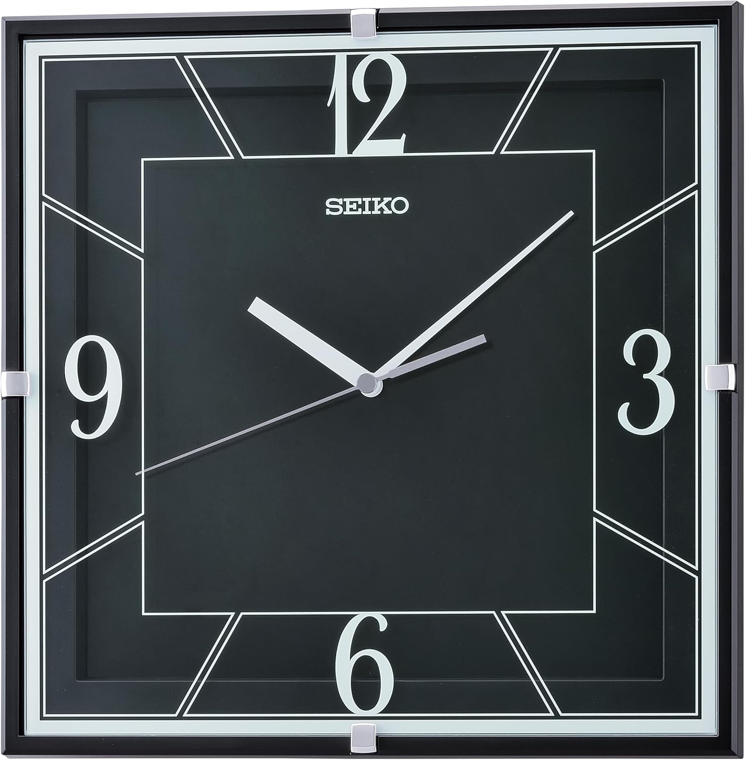 SEIKO QXA821WRH Square Glass Printed Non Ticking Wall Clock, White, 11 Inch
