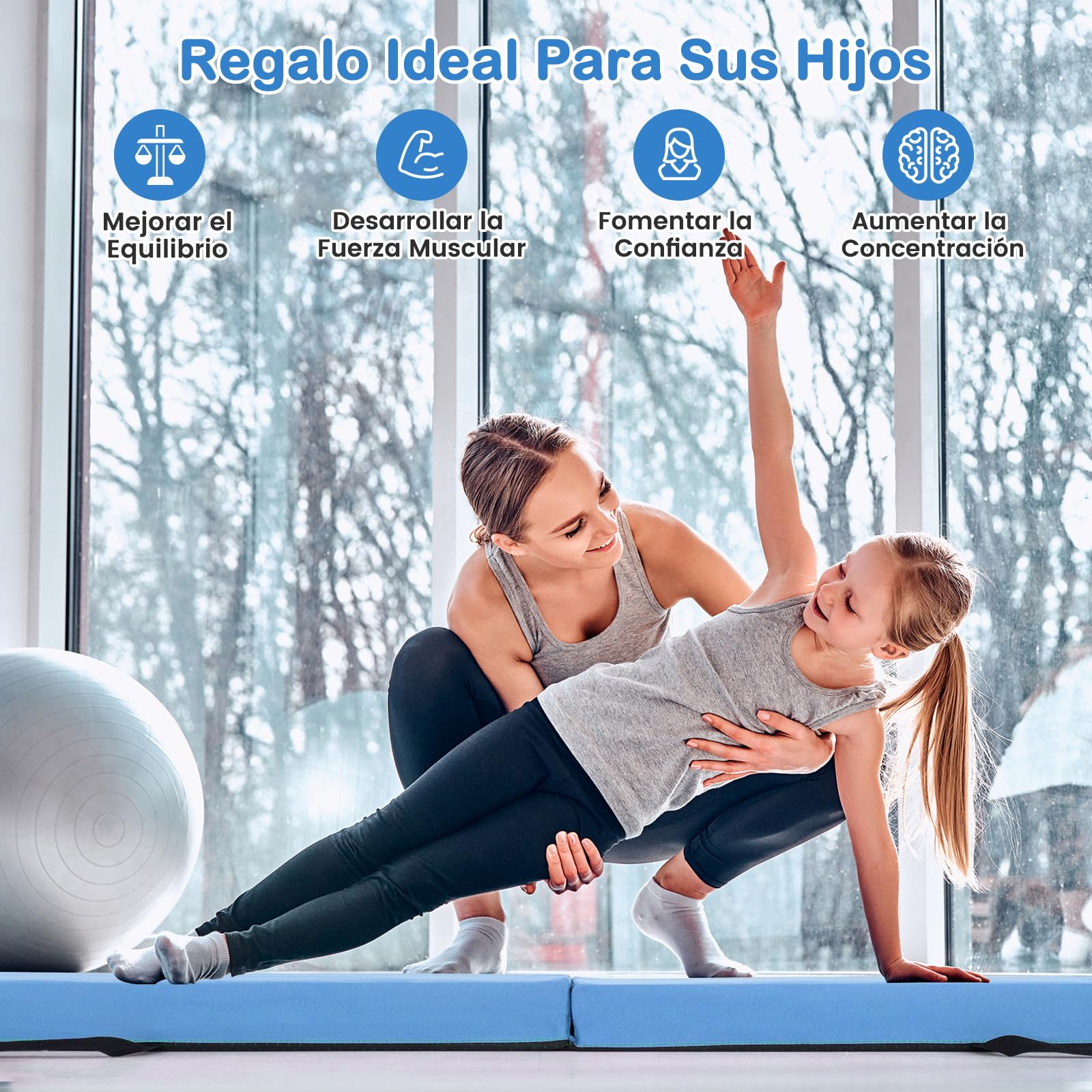 COSTWAY 210 cm Barra de Equilibrio Plegable Gimnasia con Funda de Suede Antideslizante