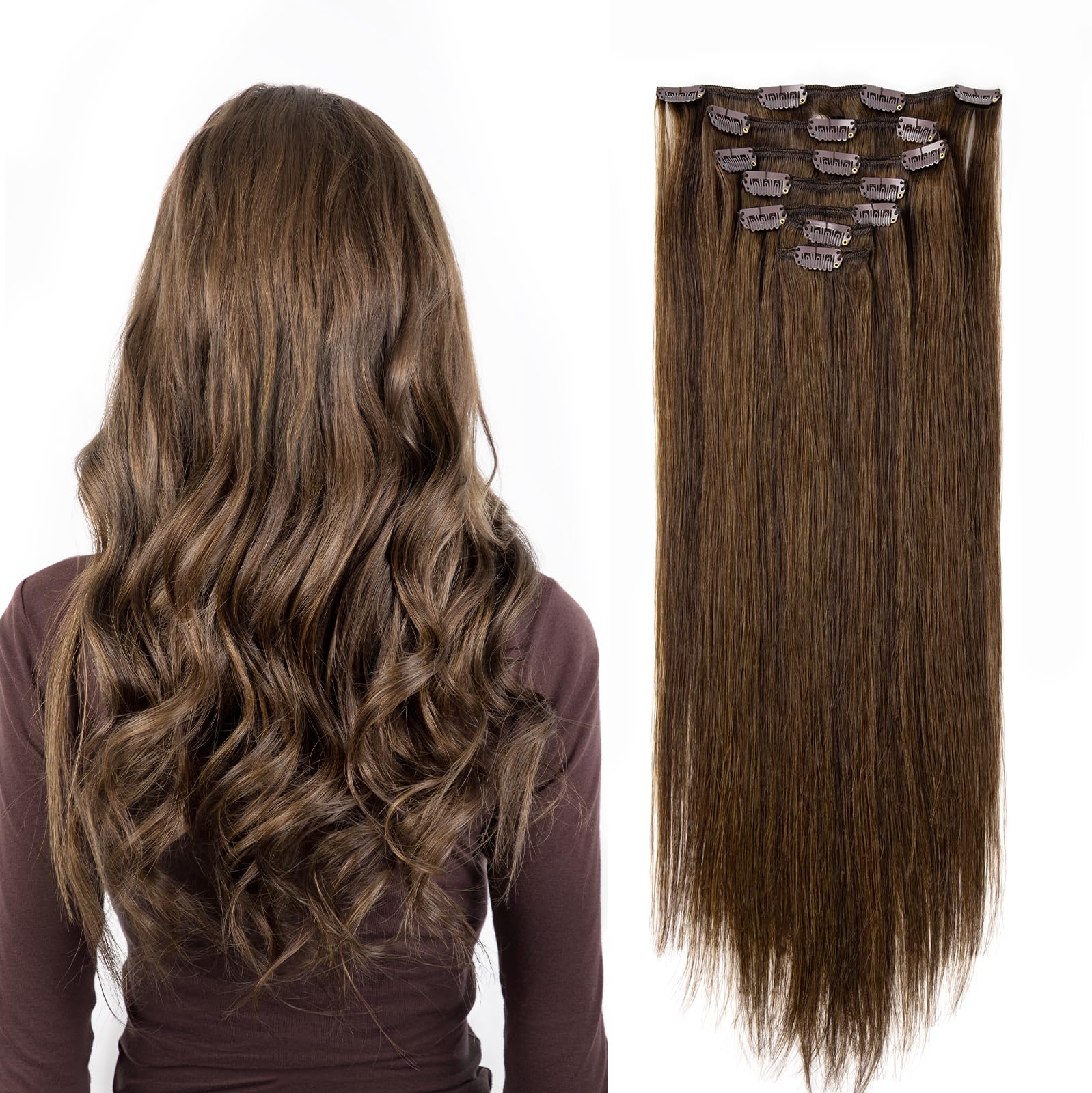 SOBEAUTY Hair Extensions Clip in, Real Human Hair Extensions, 100% Hair Extension Human Hair Double Weft