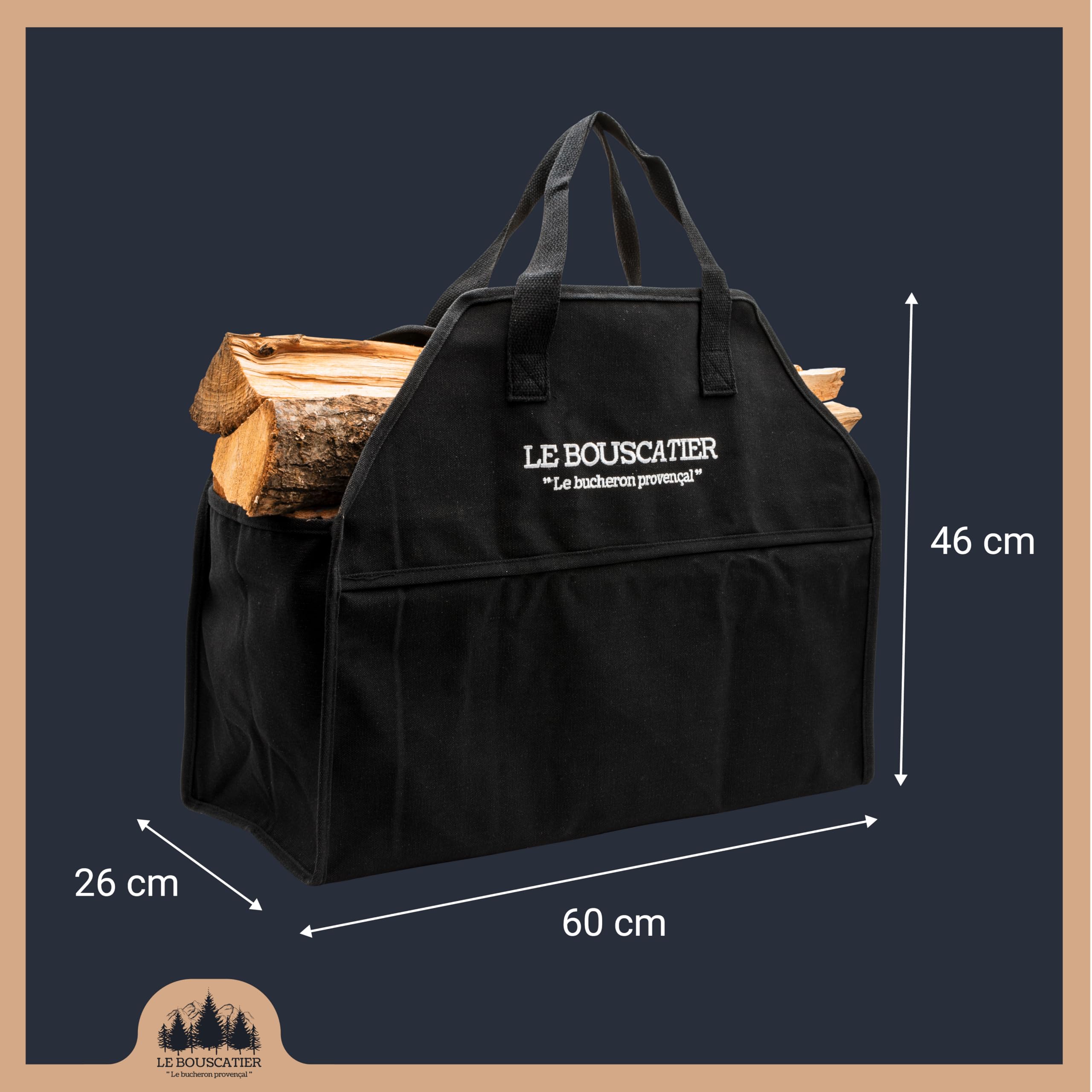 Le Bouscatier Torba na drewno na drewno o długości 30 lub 50 cm, kosz na drewno do pieca i kominka opalanego drewnem