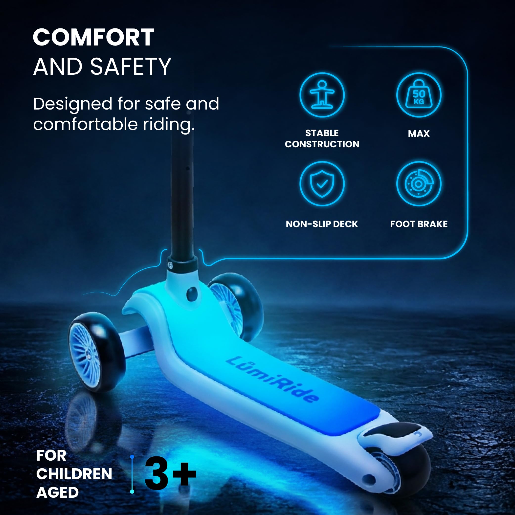 LUMI Ride Patinete Infantil 3 Ruedas Balance LED 3+