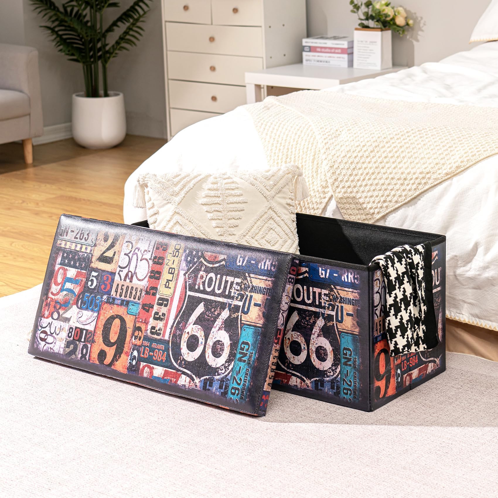 Bonlife Sgabello Basso Tavolino Contenitore Da Salotto Poggia Piedi Per Divano Pouf Pieghevole Divano Ecopelle Baule Tavolino 76x38x38cm Multicolore