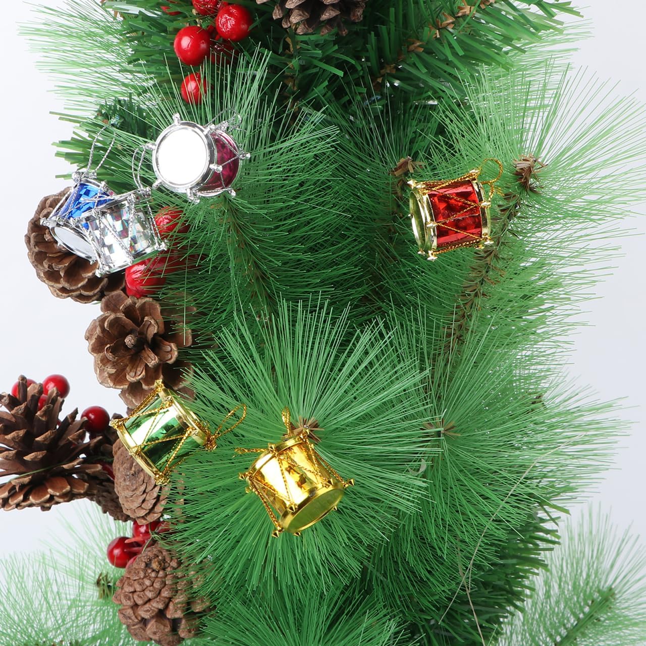 Mini Glitter Drum, 48pcs Christmas Drums Hanging Ornaments for Xmas Tree, Small Musical Instrument Pendant for Holiday Decor, 6 Colors, 1.2in