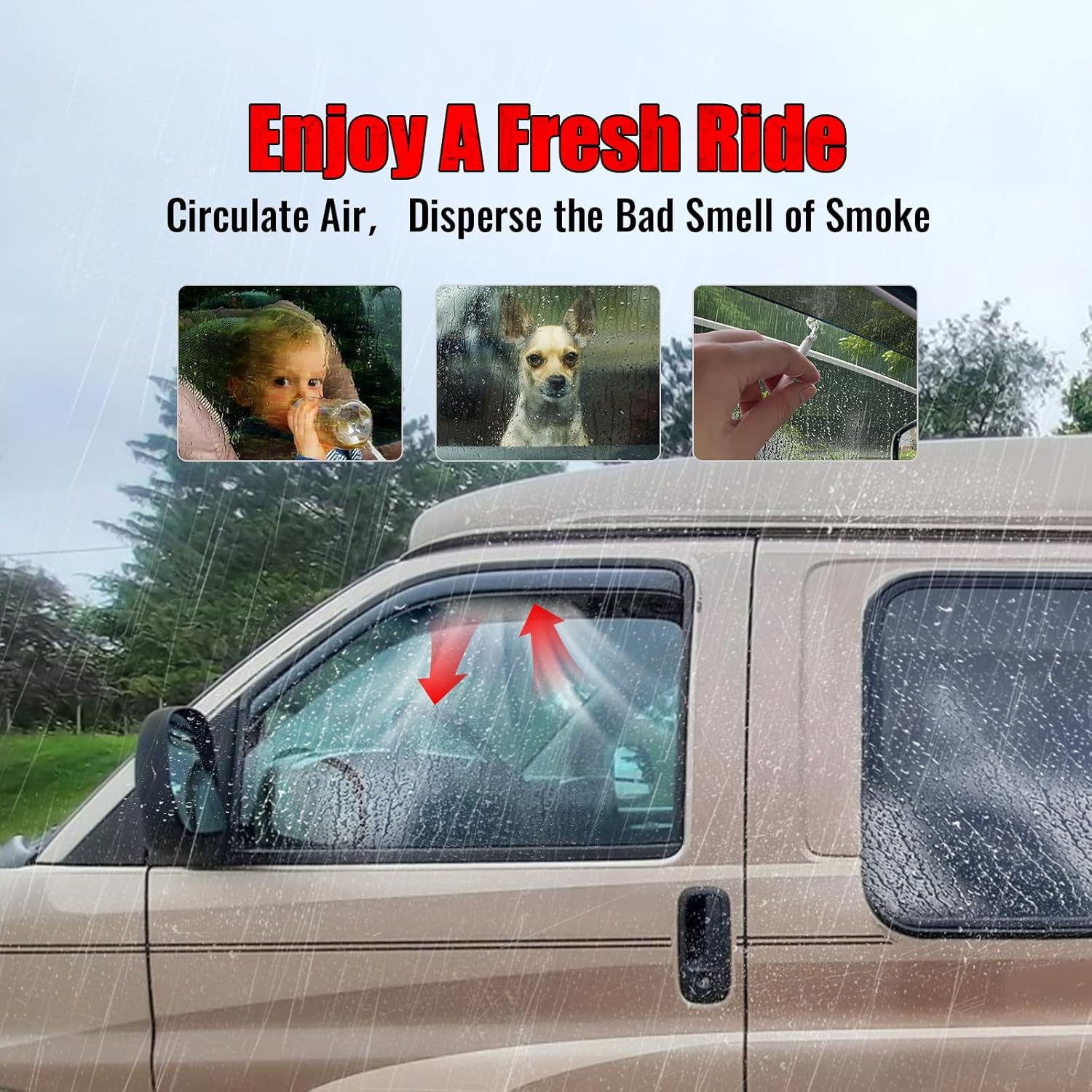 IKON MOTORSPORTS in Channel Window Visors Compatible with 1996-2024 Chevy Express & GMC Savana 1500 2500 3500, Slim Style Acrylic Smoke Rain Guards, Side Window Wind Deflectors 2PCS