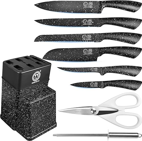 Miniatura 17 de XYJ Juego de Bloques de Cuchillos, Color Rosa, Cuchillos de Cocina de Acero Inoxidable con Portacuchillos, Cuchilla de Carnicero, Kit de Cuchillos