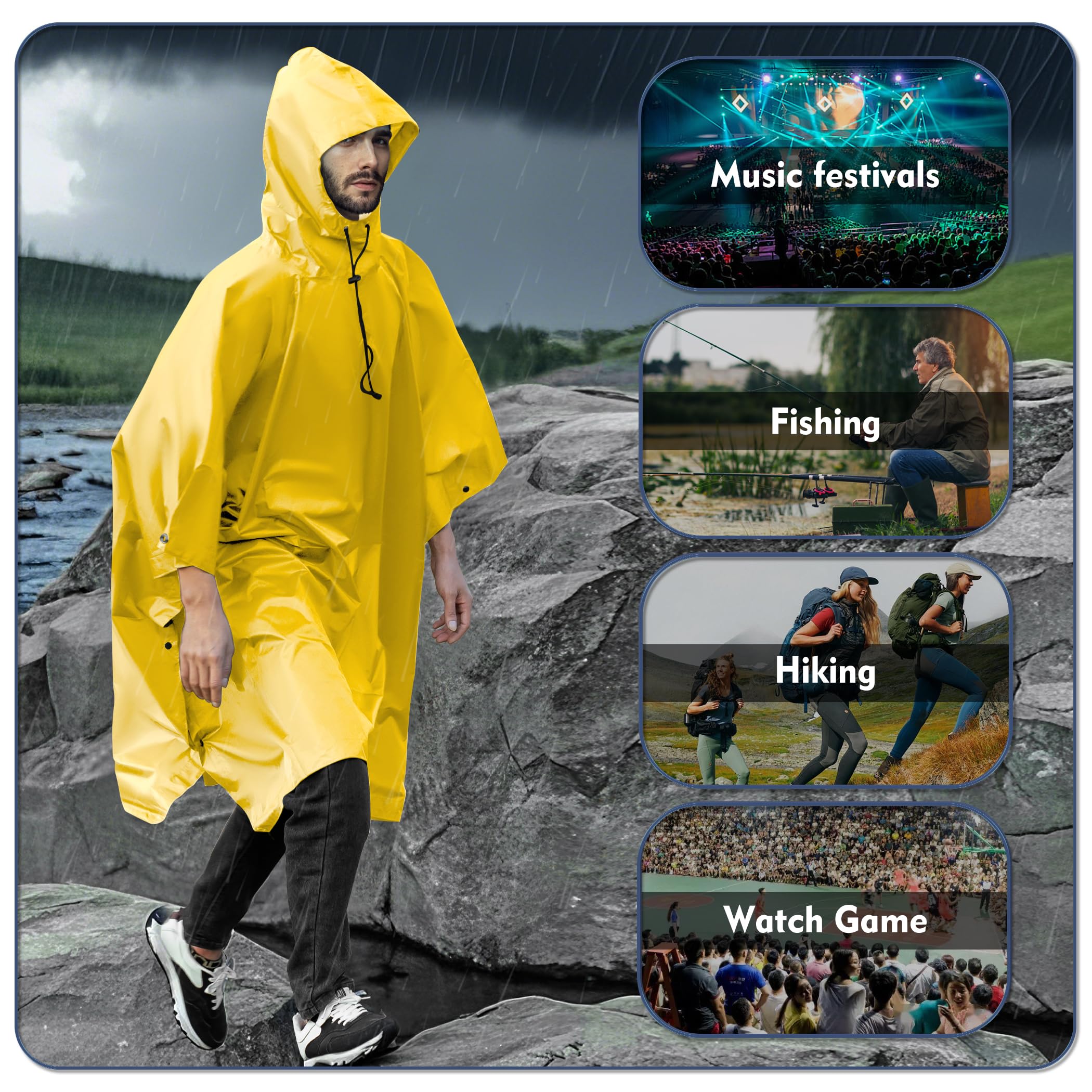 Poncho Impermeabile Uomo Pioggia Poncho Antipioggia 3-in-1 Multifunzionale Riutilizzabile per Trekking Caccia Pesca Escursione Coperta da Picnic Campeggio