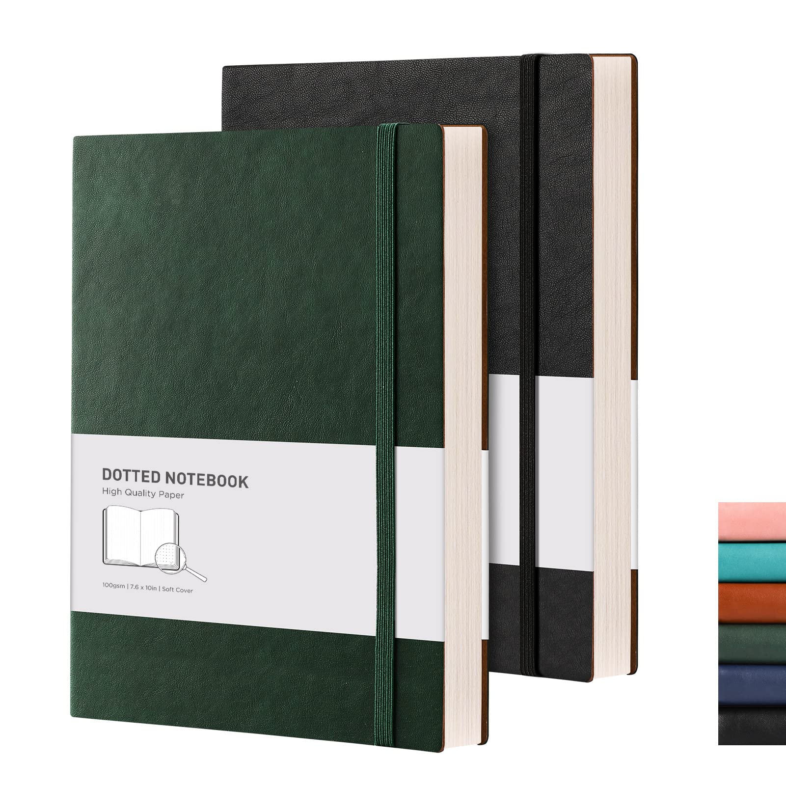 RETTACY Dotted Grid Journal 2 Pack - B5 Large Composition Dotted Notebook with 384 Numbered Pages,100gsm Thick Dotted Paper,Soft Leather Cover,Inner Pocket,7.6'' X 10''