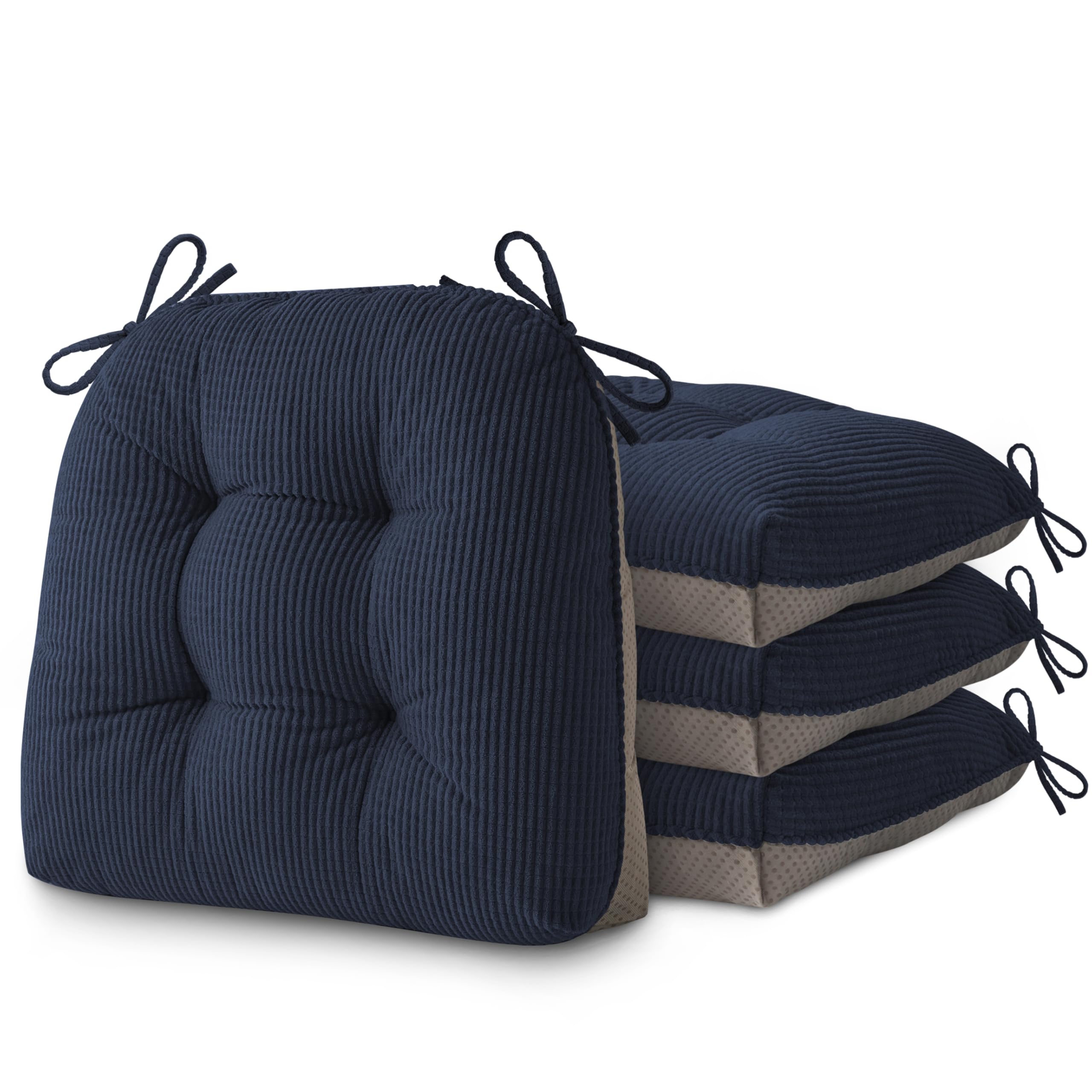 AddGrace Seat Cushions for Dining Chairs 46x42x8 cm Non-Slip Kitchen Chair Cushions Set of 4 Tufted Dining Seat Pads for Indoor Furniture and Restaurant Blue