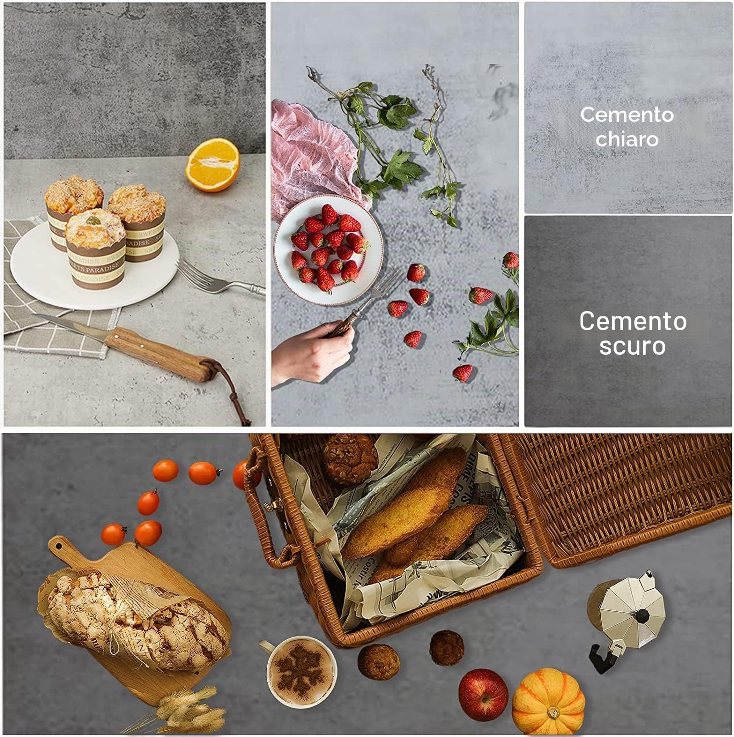 5 tavole di sfondo per fotografia su entrambi i lati, con 10 motivi, 40 x 40 cm, colore bianco, marmo, venature del legno, con 4 mollette