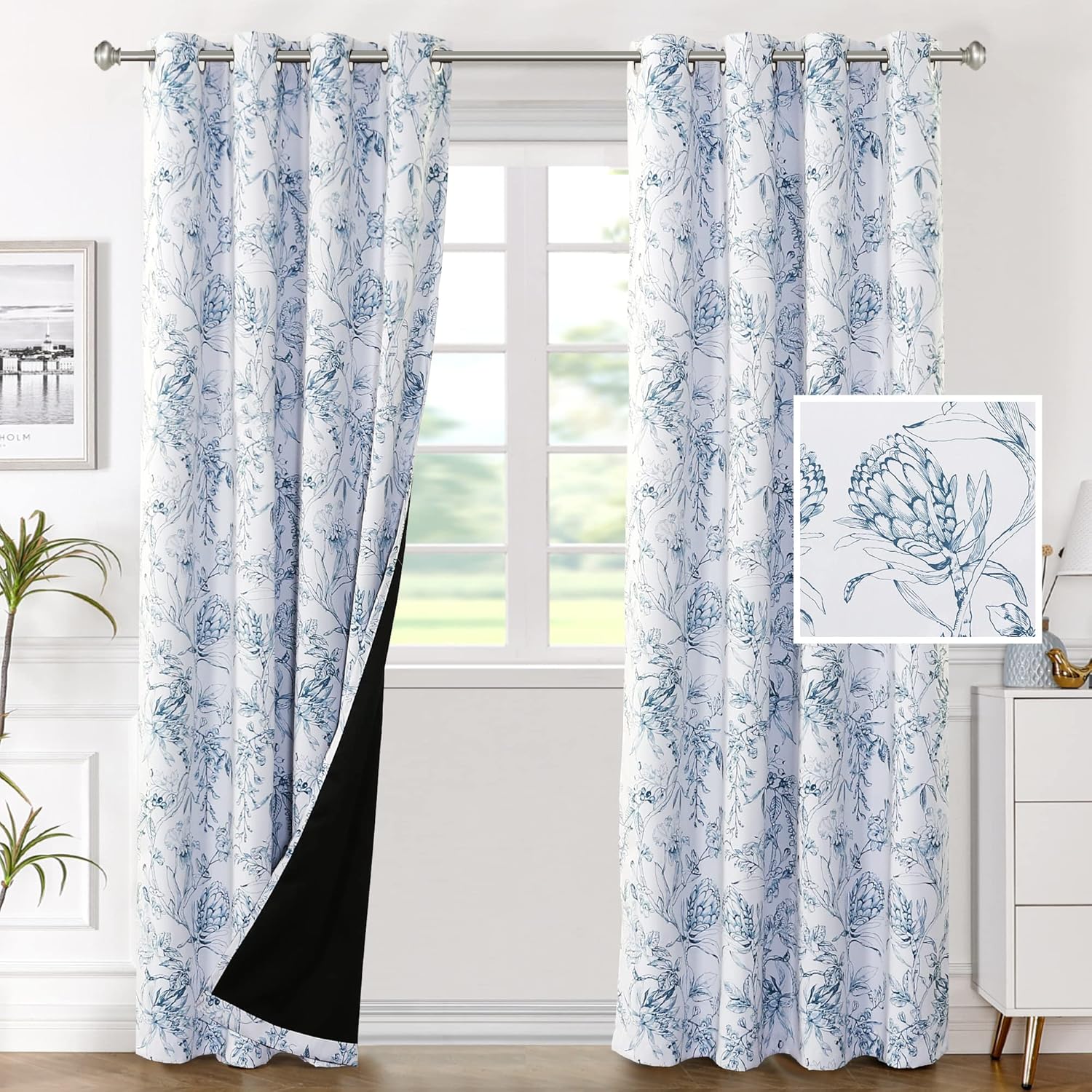 H.VERSAILTEX 100 Blackout Curtains for Bedroom Camellia Floral