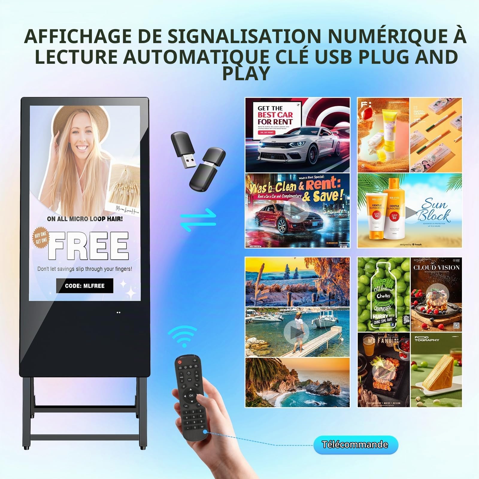 MWE 32 Pouces Intérieur Écran Publicitaire, avec 4 Rouleaux, Écran d'affichage Portable, Convient aux Centres Commerciaux, Restaurants, Hôtels, Présentoirs de Produits