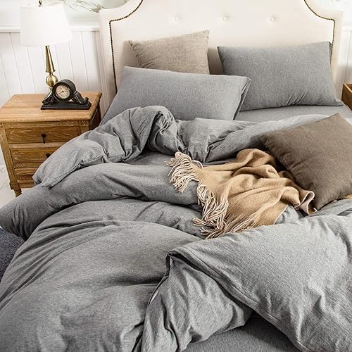 Miniatura 4 de Pure Era - Juego de fundas de edredón de 3 piezas, de algodón liso, ultrasuave, tela de camiseta, 1 funda de edredón y 2 fundas de almohada.