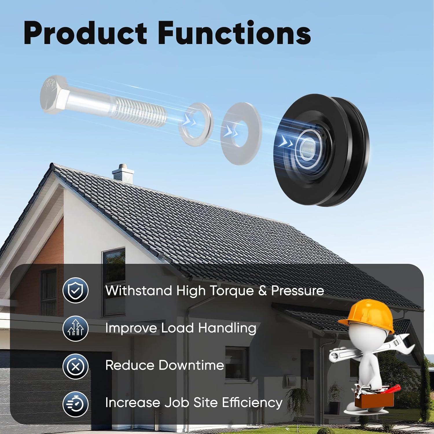 4 Set 90040 Roofing Hoist Carriage Wheel Kit Compatible With TranzSporter TP250 TP400 & LH200 LH2000 Roofing Elevators, Heavy Duty Carbon Steel